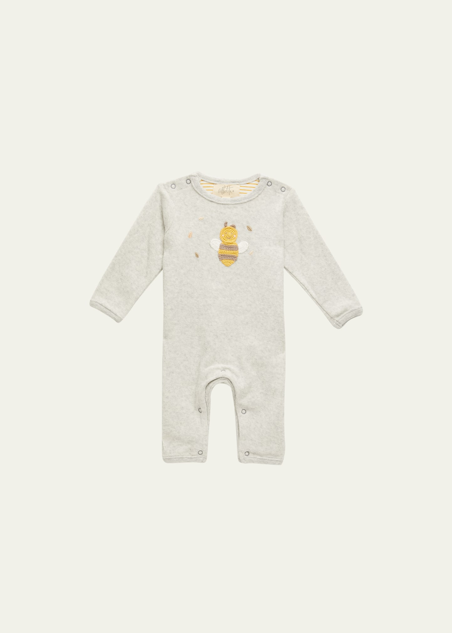Shop Albetta Kid's Crotched Bee Applique Playsuit In Light Grey