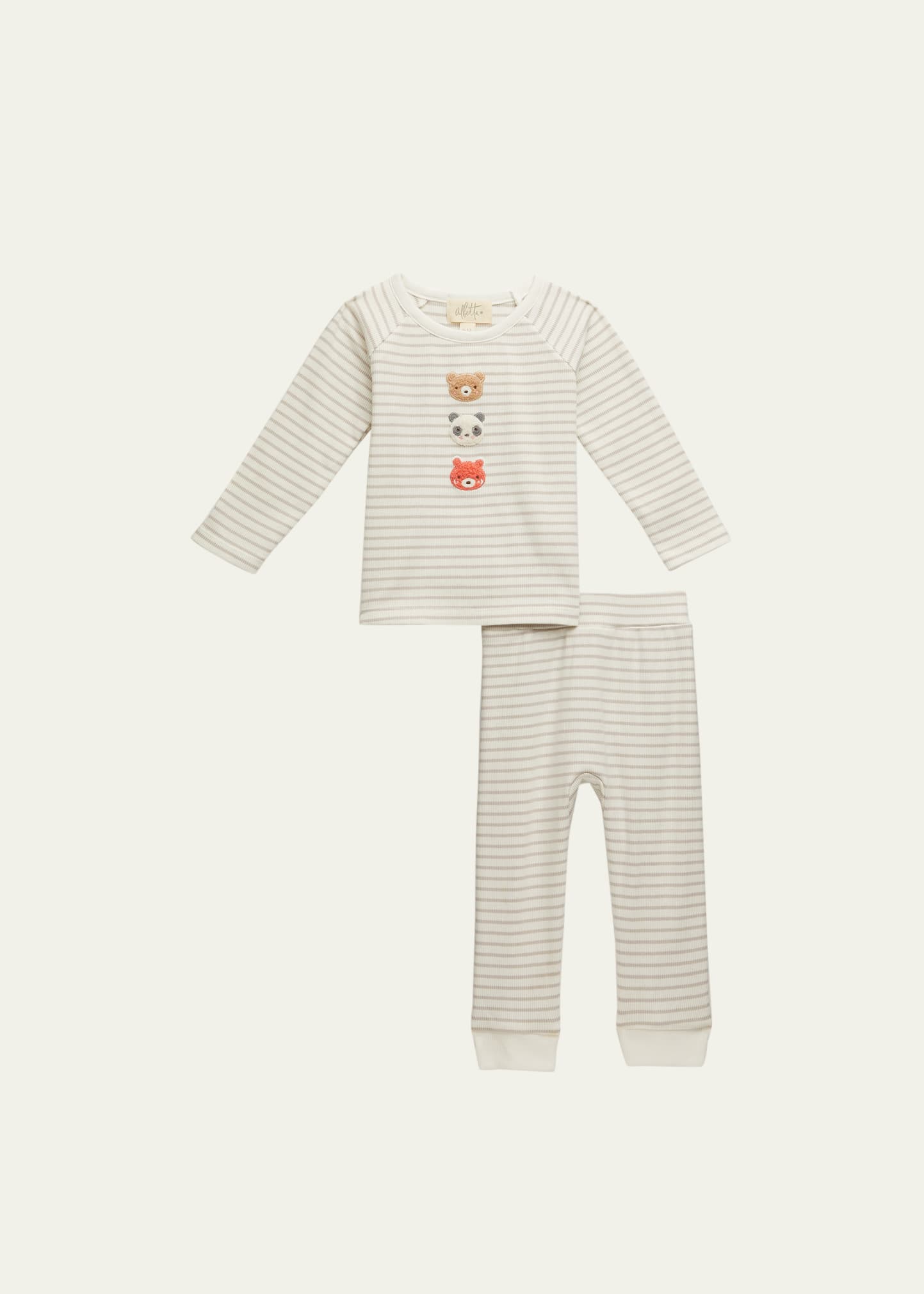Albetta Kid's Two-piece Striped Animal Appliques Pajamas In Light Brown