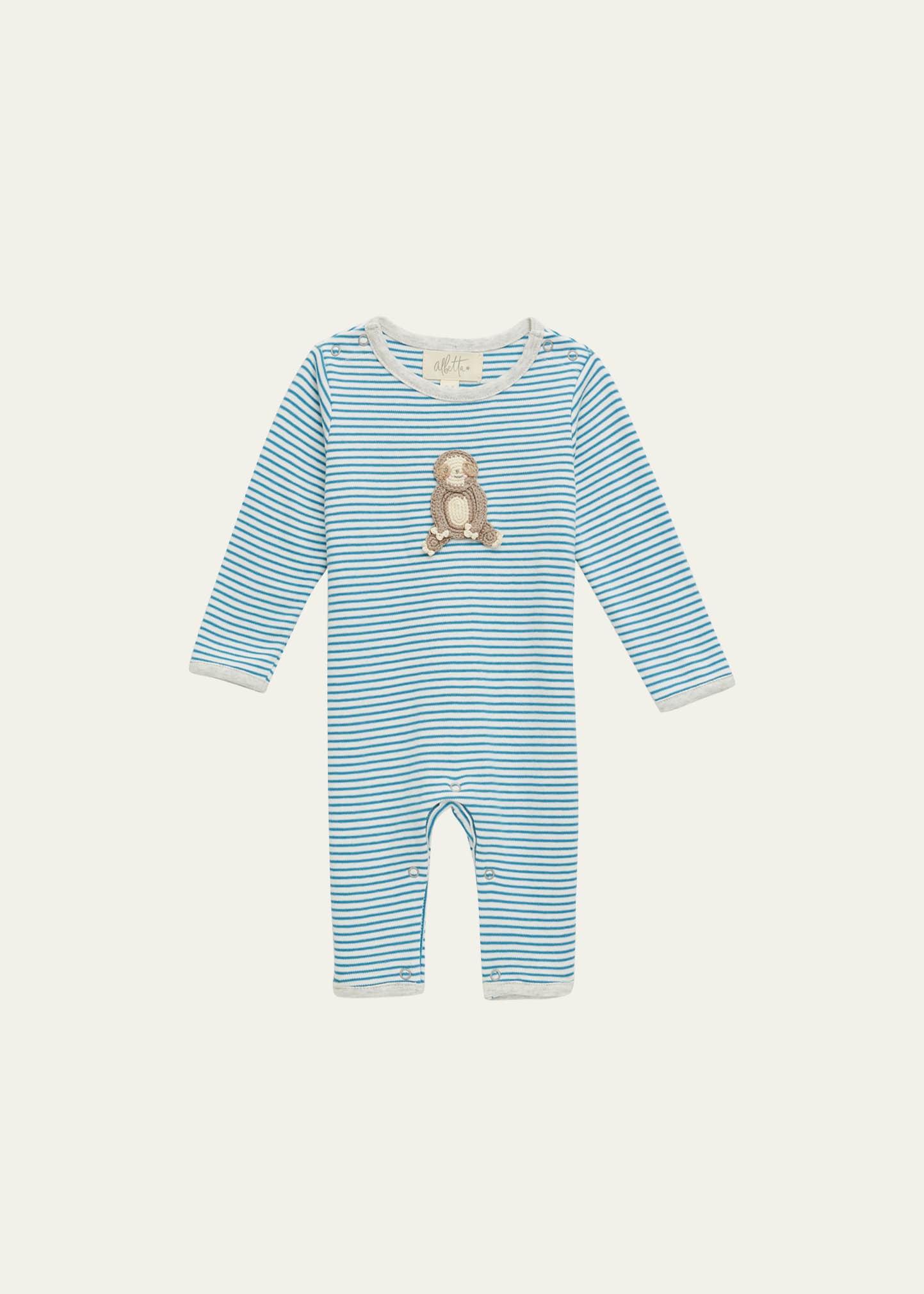 Albetta Babies' Kid's Samuel Sloth Crocheted Striped Playsuit In Bright Blue