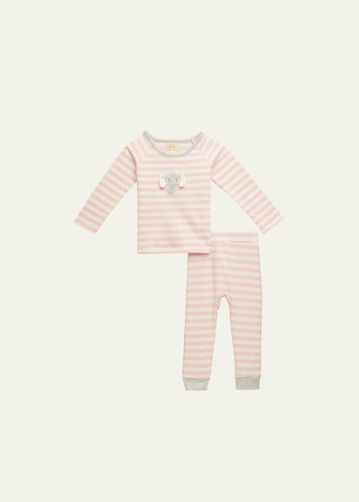 Albetta Kids' Girl's Estelle Crotched Elephant Striped Two-piece Pajamas In Light Pink