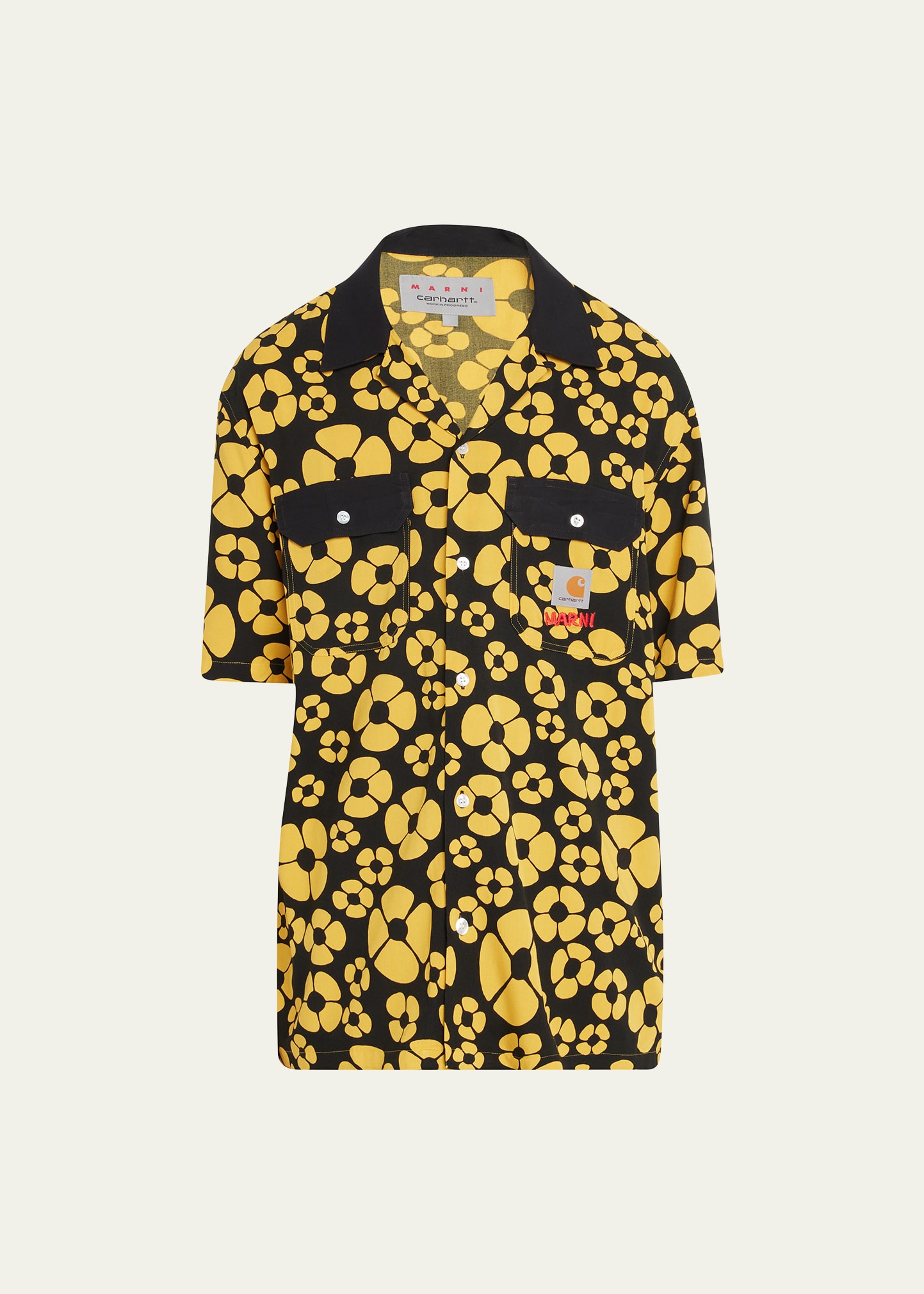Marni X Carhartt Wip Men's Clover-print Sport Shirt In Golden/yel