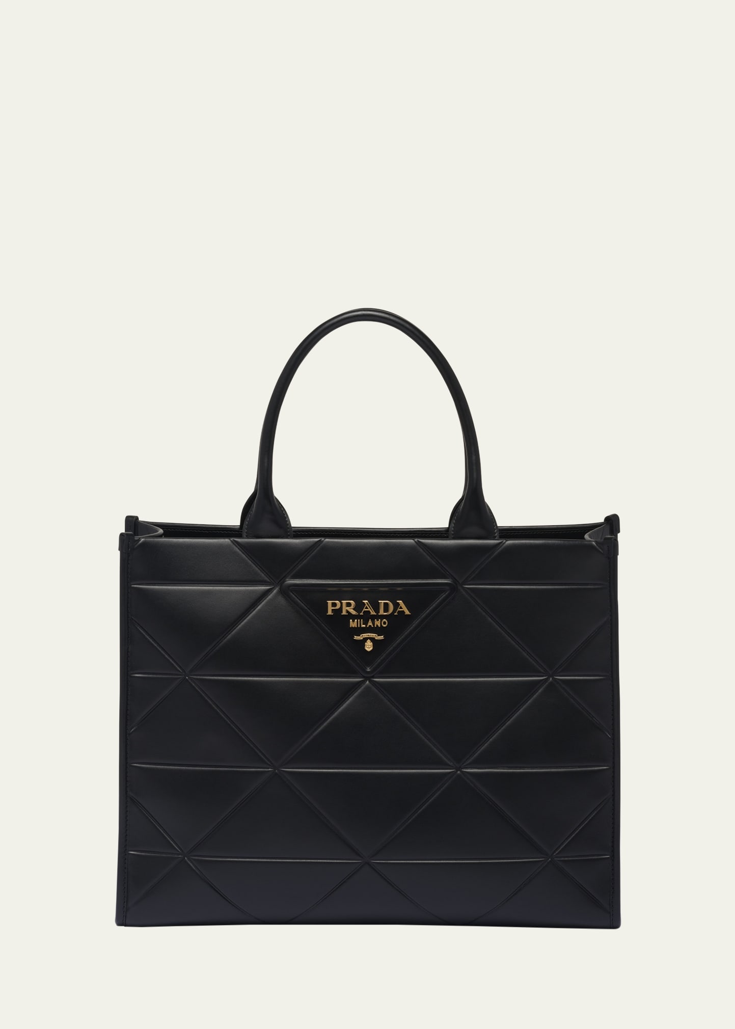 PRADA LARGE TRIANGLE QUILTED LEATHER TOTE BAG