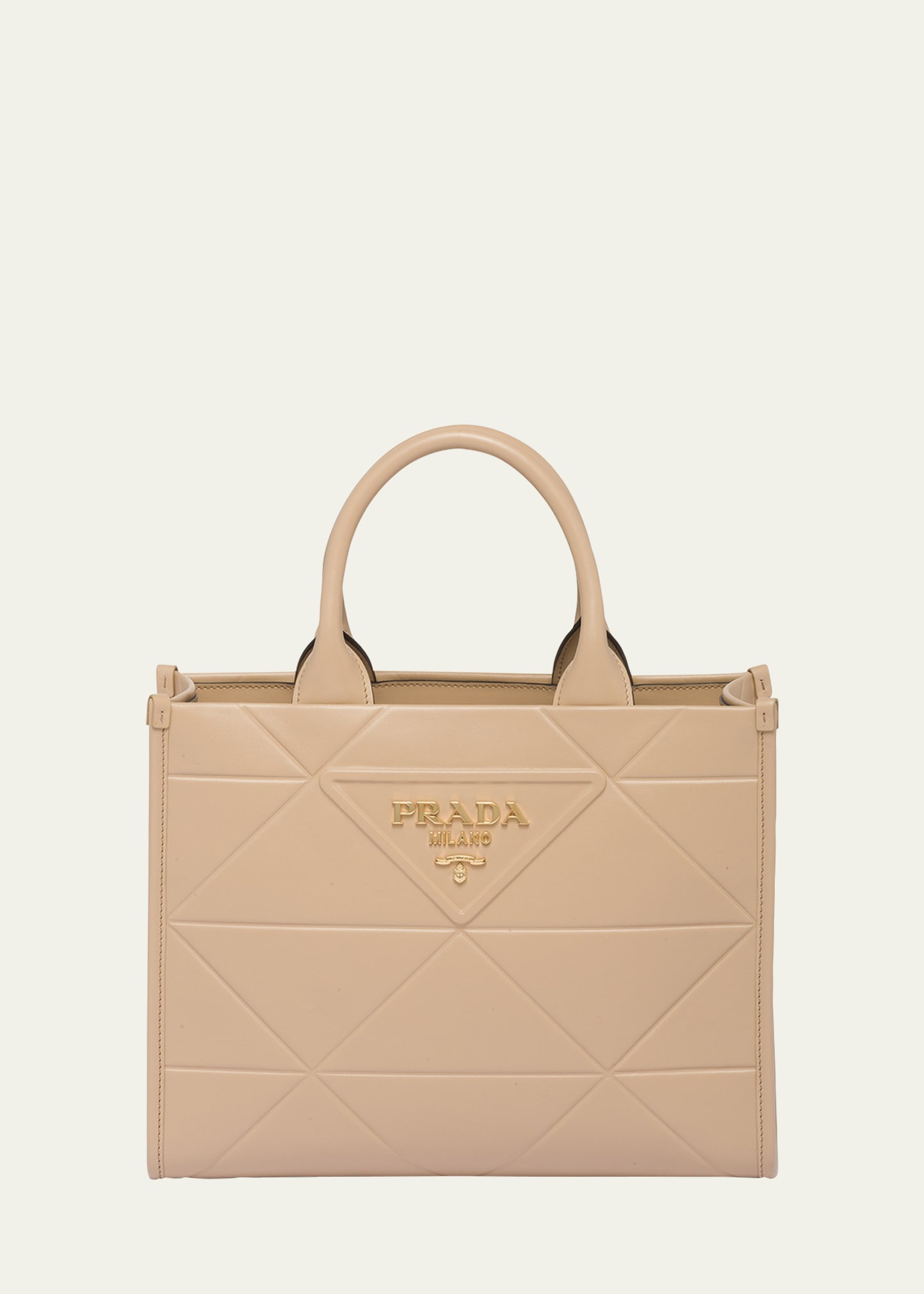 Prada Small Triangle-embossed Shopper Tote Bag In F0036 Sabbia