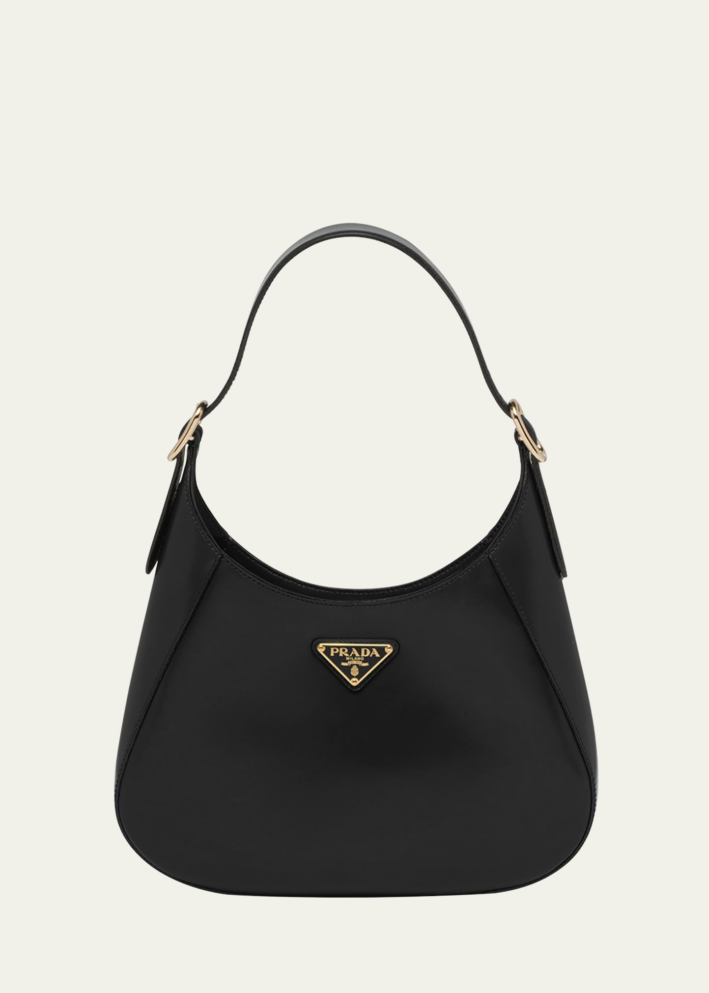 Prada Buckle Box Calf Leather Hobo Bag In F0002 Nero