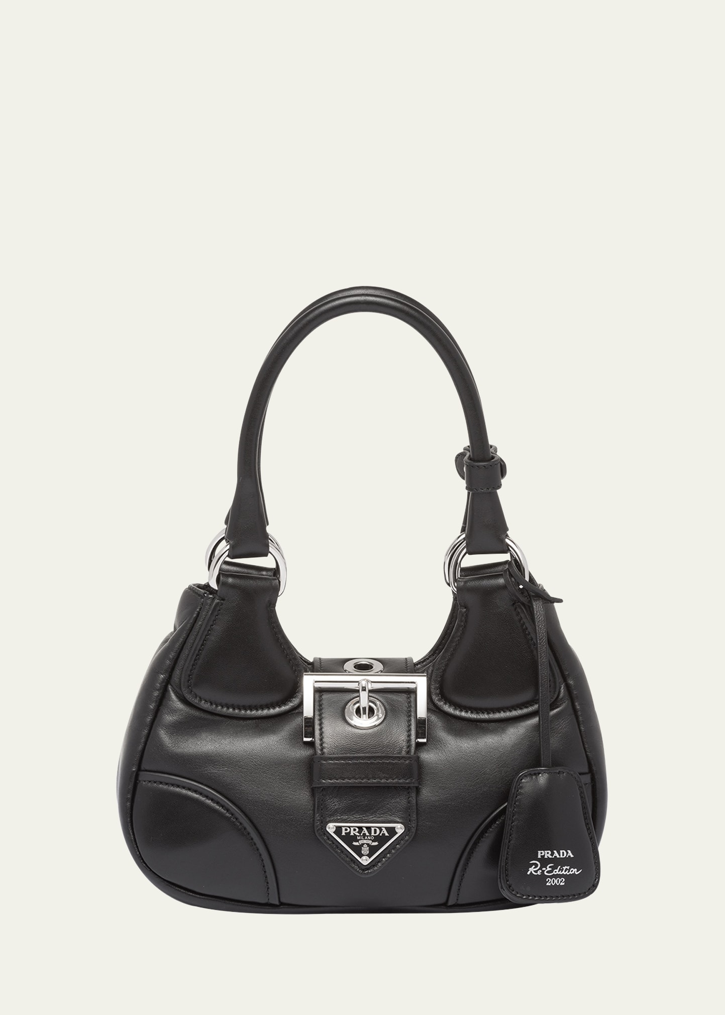 Prada Moon Buckle Leather Shoulder Bag In F0002 Nero