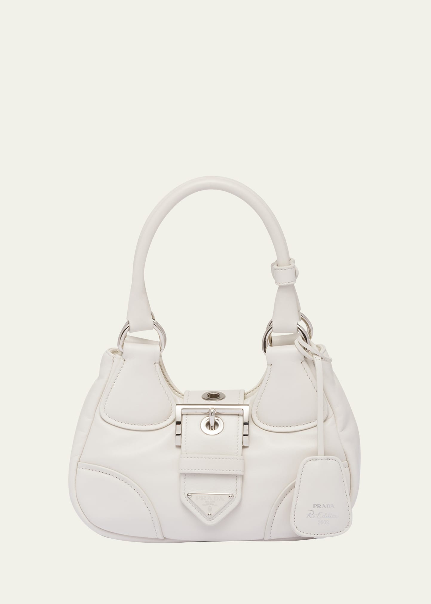 Prada Moon Buckle Leather Shoulder Bag In F0009 Bianco
