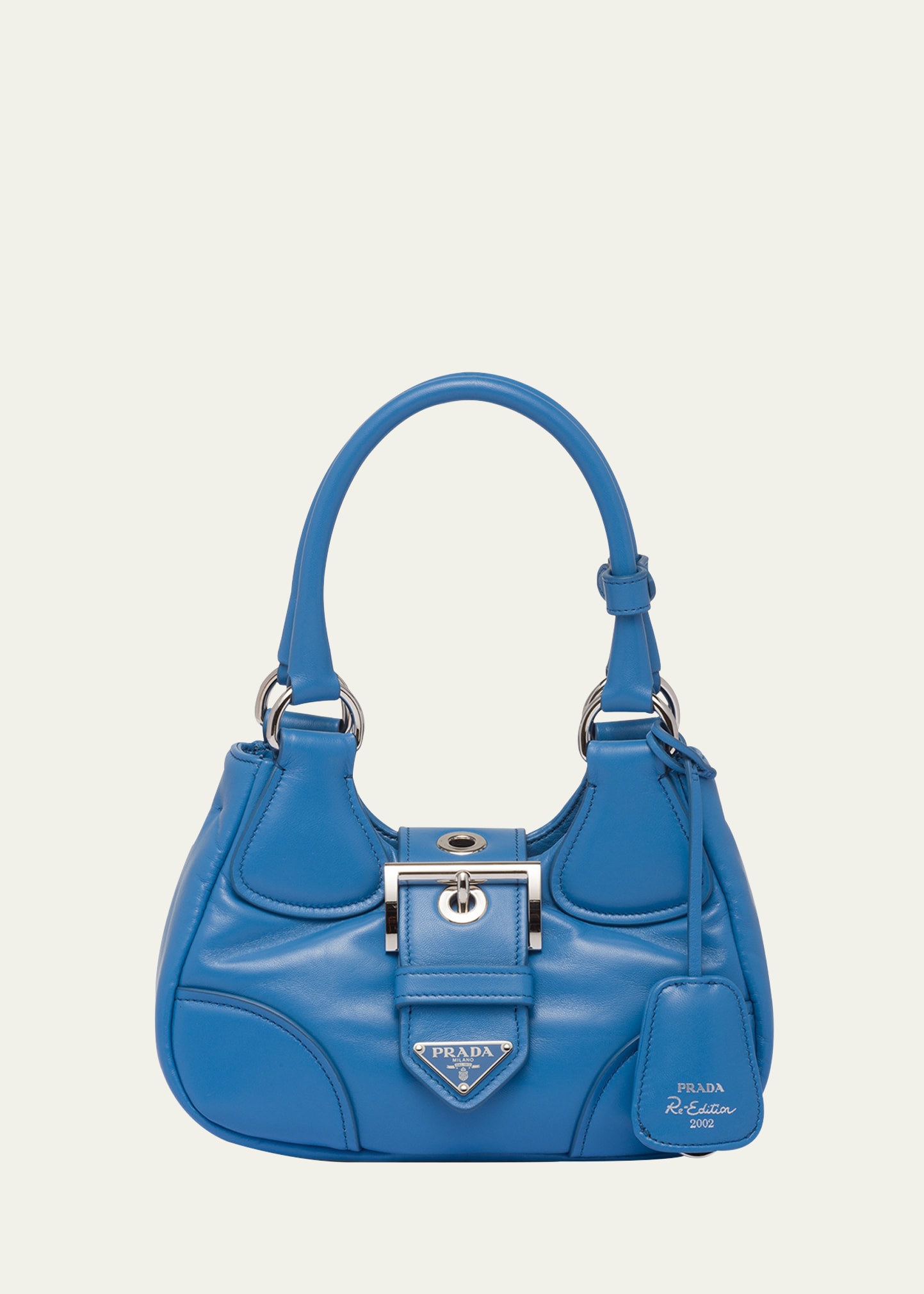 PRADA MOON BUCKLE LEATHER SHOULDER BAG