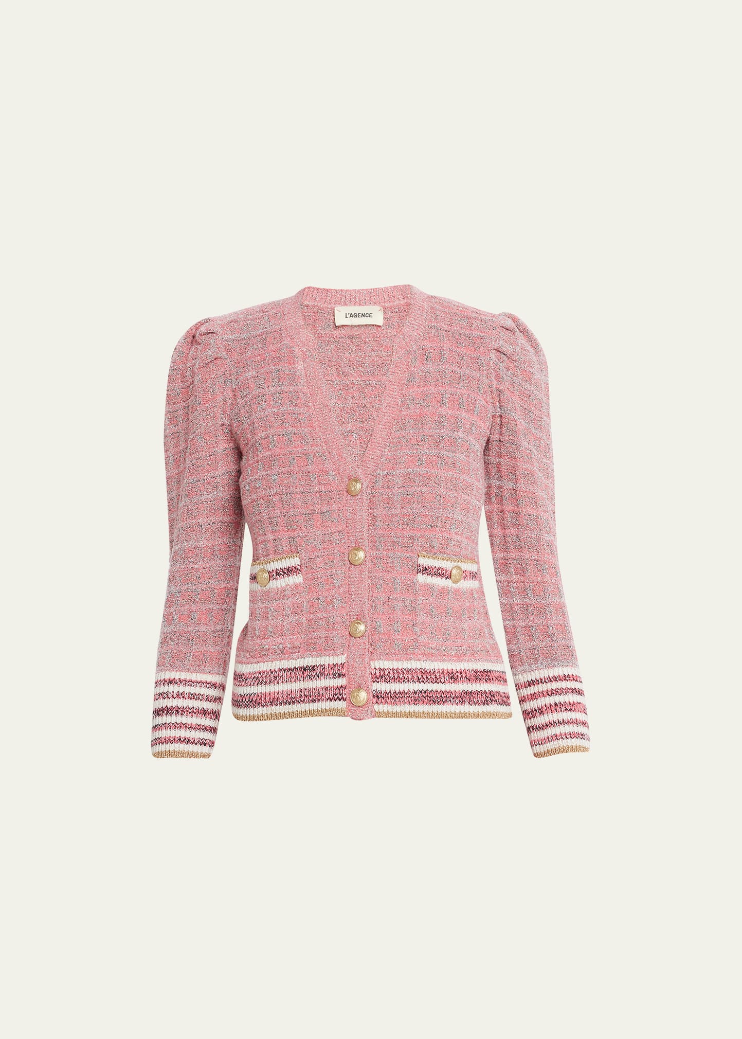 Shop L Agence Jenni Tweed Waffle Stitch Cardigan In Coral Rose