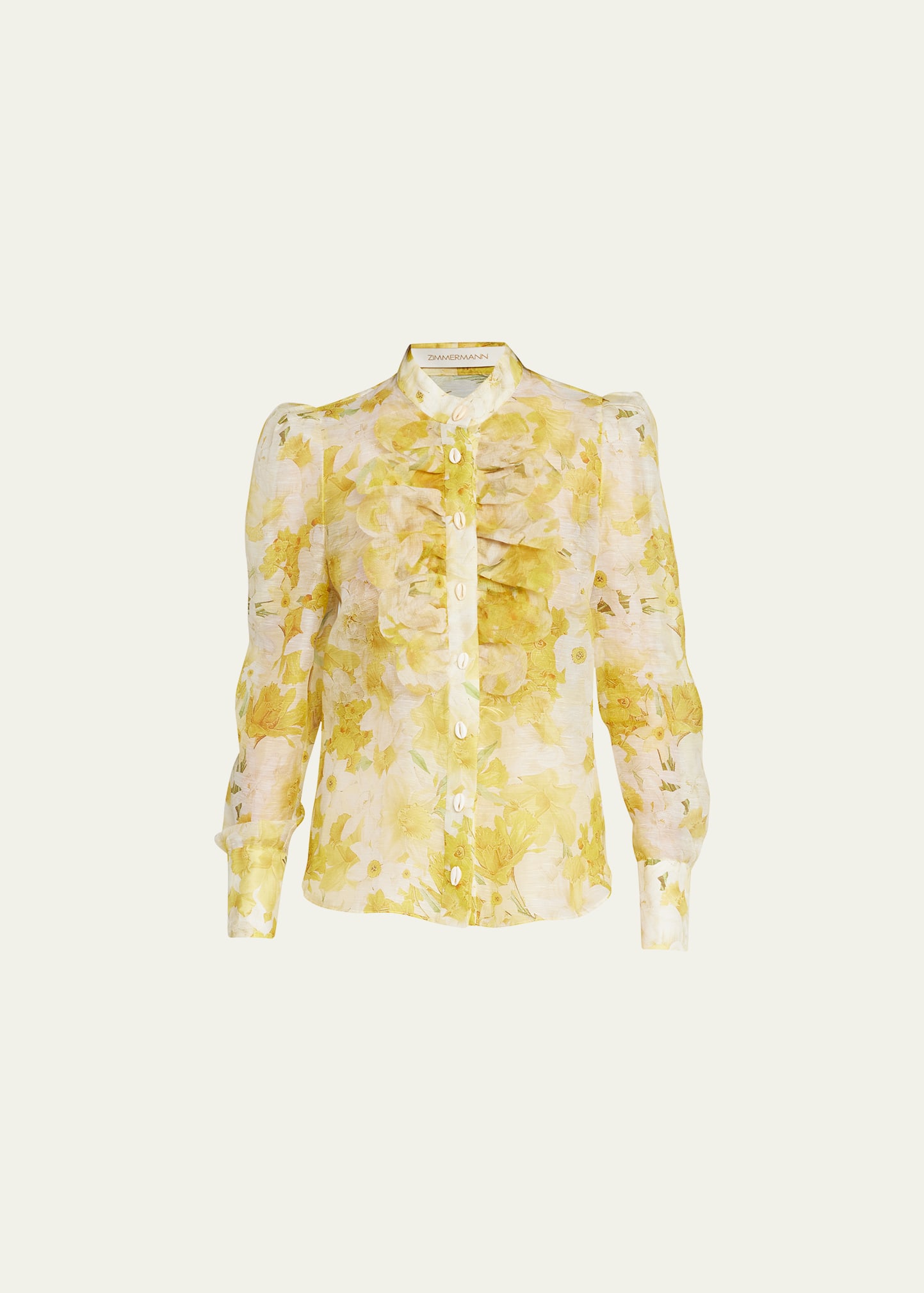 Zimmermann Wonderland Scalloped Linen-blend Blouse In Daffodil Print