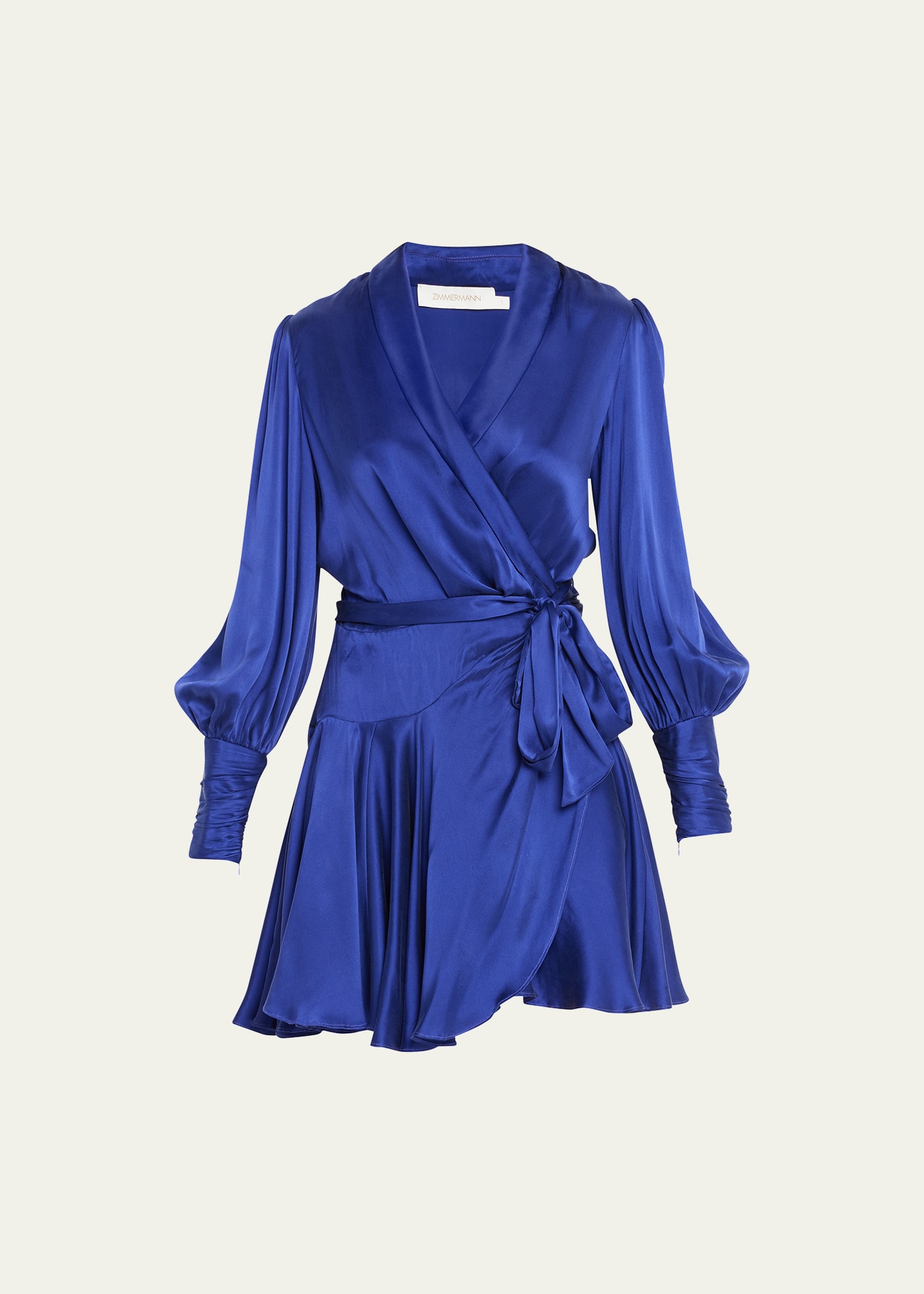 Zimmermann Silk-satin Mini Wrap Dress In Lapis