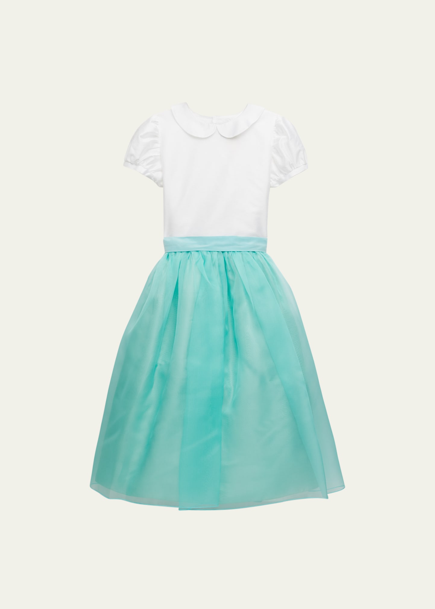 Mariella Ferrari Kids' Girl's Peter Pan Collared Combo Dress In Green