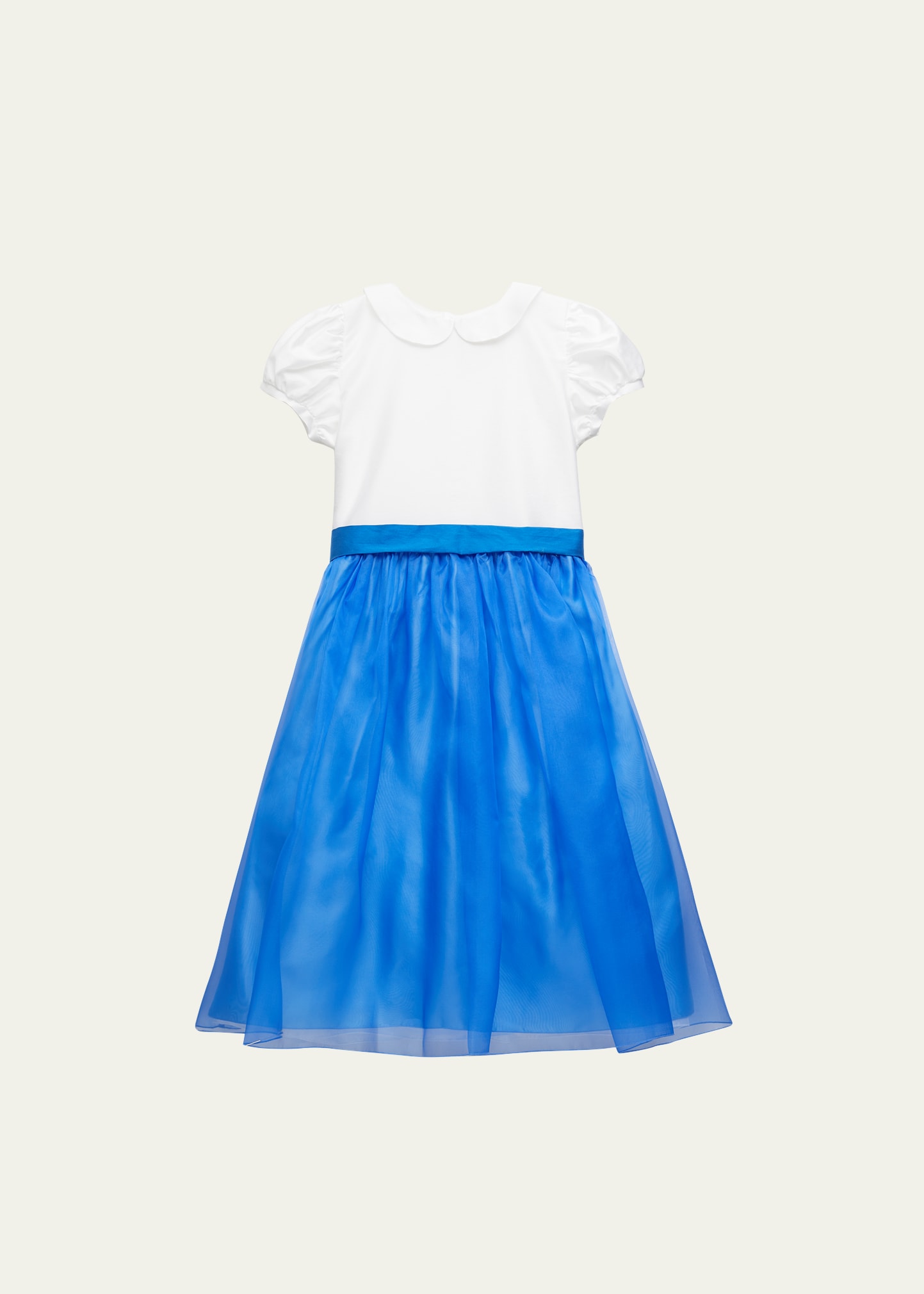 Mariella Ferrari Kids' Girl's Peter Pan Collared Combo Dress In Blue