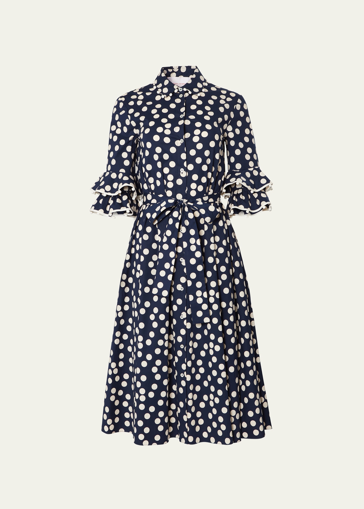Belted Polka Dot Shirtdress with Ruffle Detail