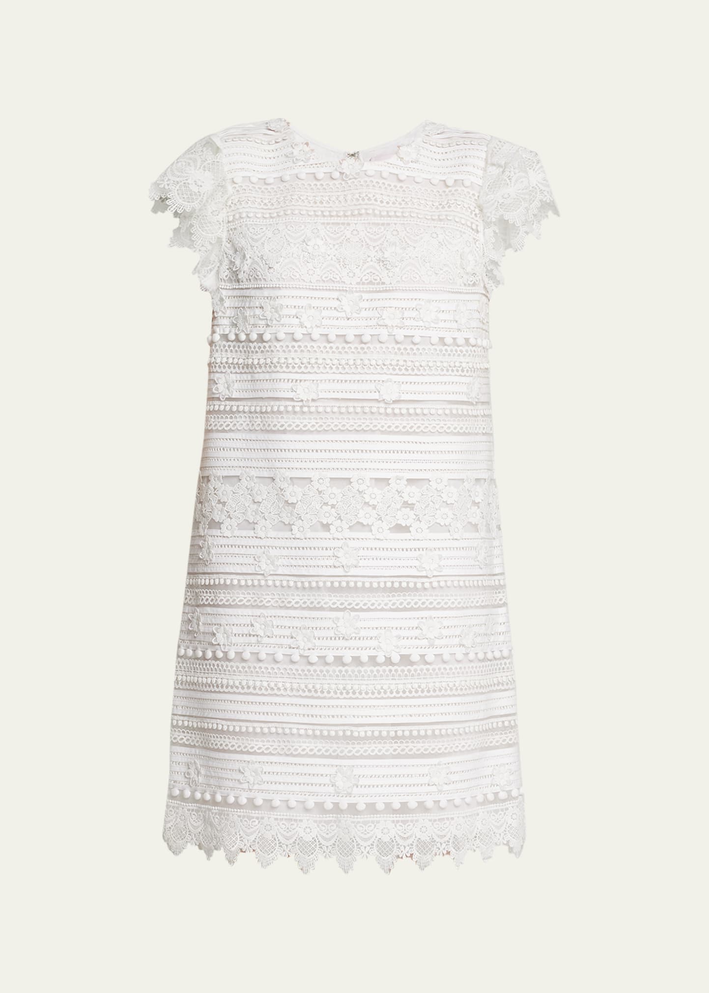 Carolina Herrera Embroidered Mini Shift Dress With Ruffle Sleeves In White