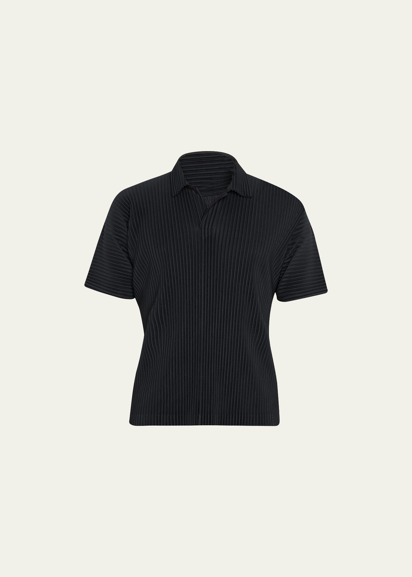 Shop Issey Miyake Men's Pleated Polyester Polo Shirt In Black