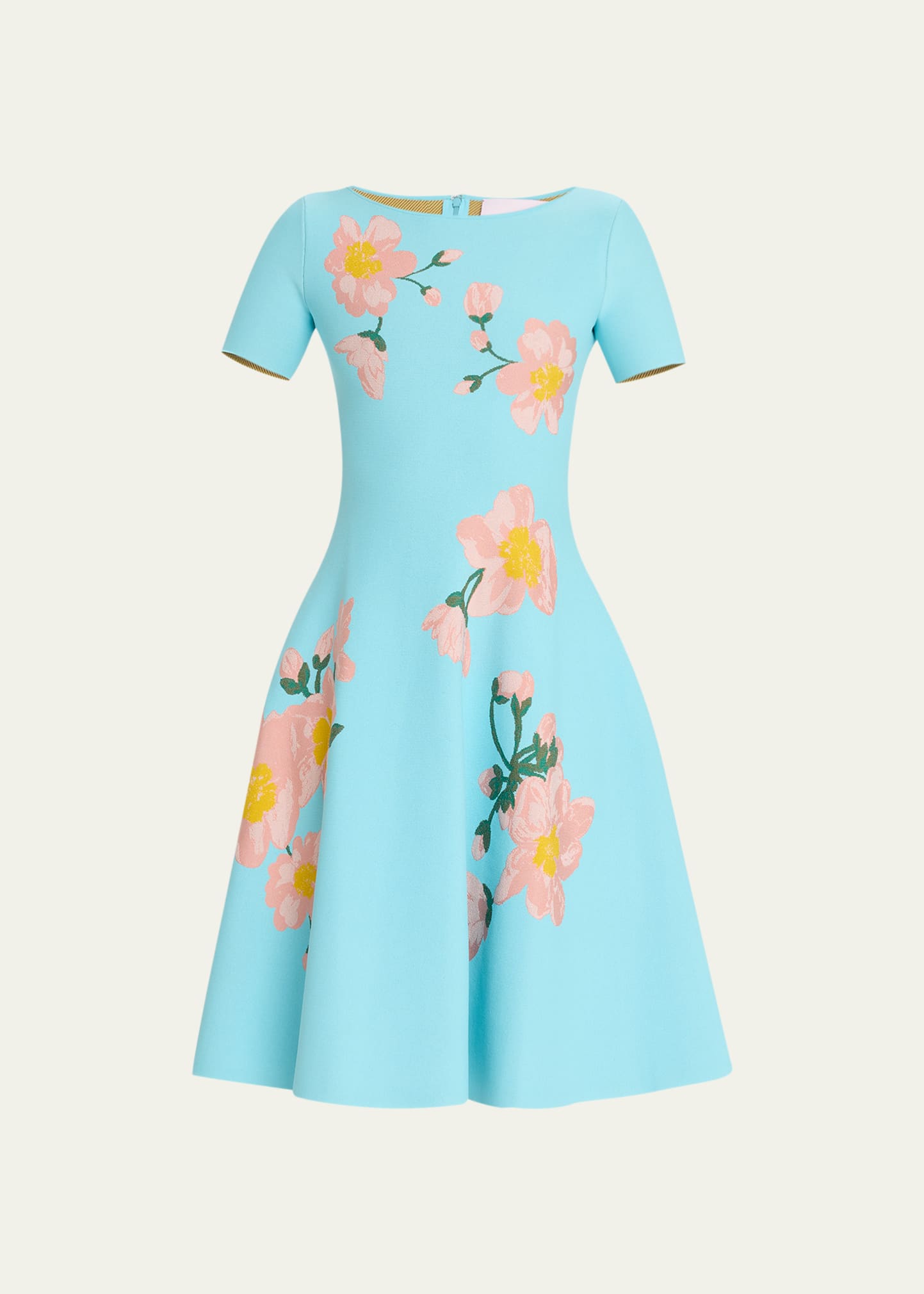 Carolina Herrera Floral Jacquard Flare Dress in Aquamarine Mult