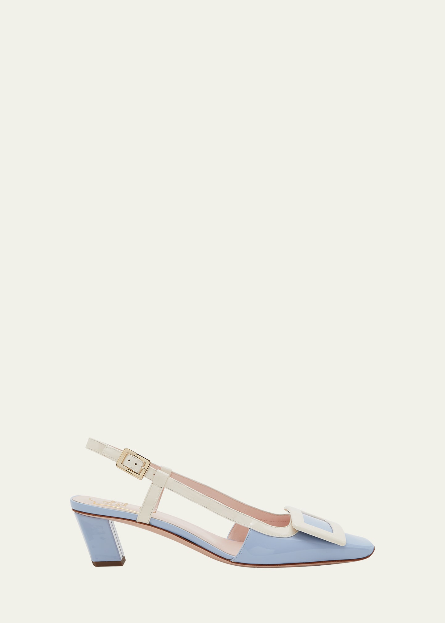Roger Vivier Belle Vivier 45 Patent-leather And Denim Slingback Pumps In Celestial Blue An