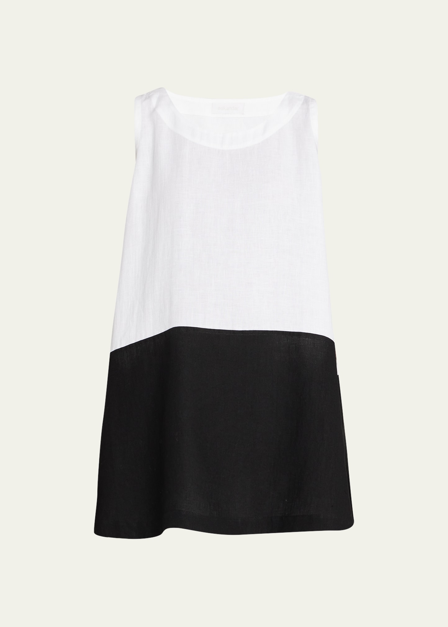 Colorblock A-Line Round-Neck Shell with Side Slit Detail (Long Length)