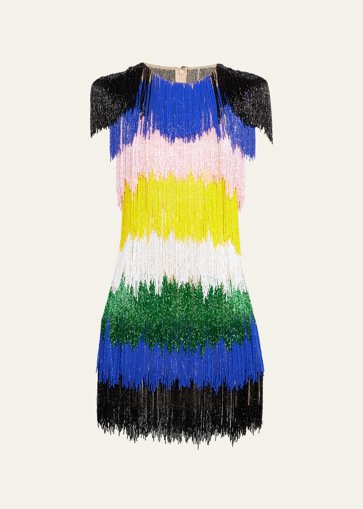 Naeem Khan Bead-embellished Colorblock Fringe Mini Dress In Multi ...