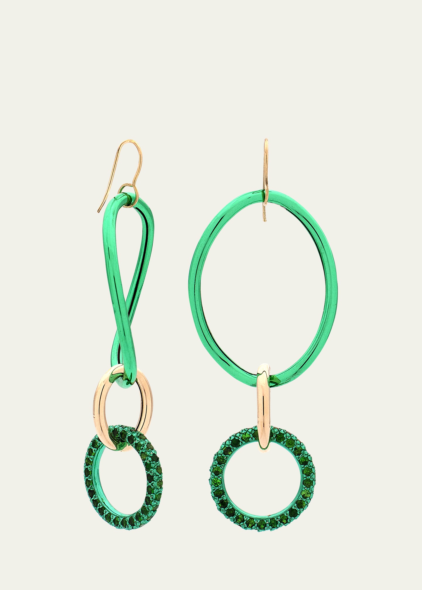 18K Gold, Sterling Silver and Tsavorites Stella Earrings