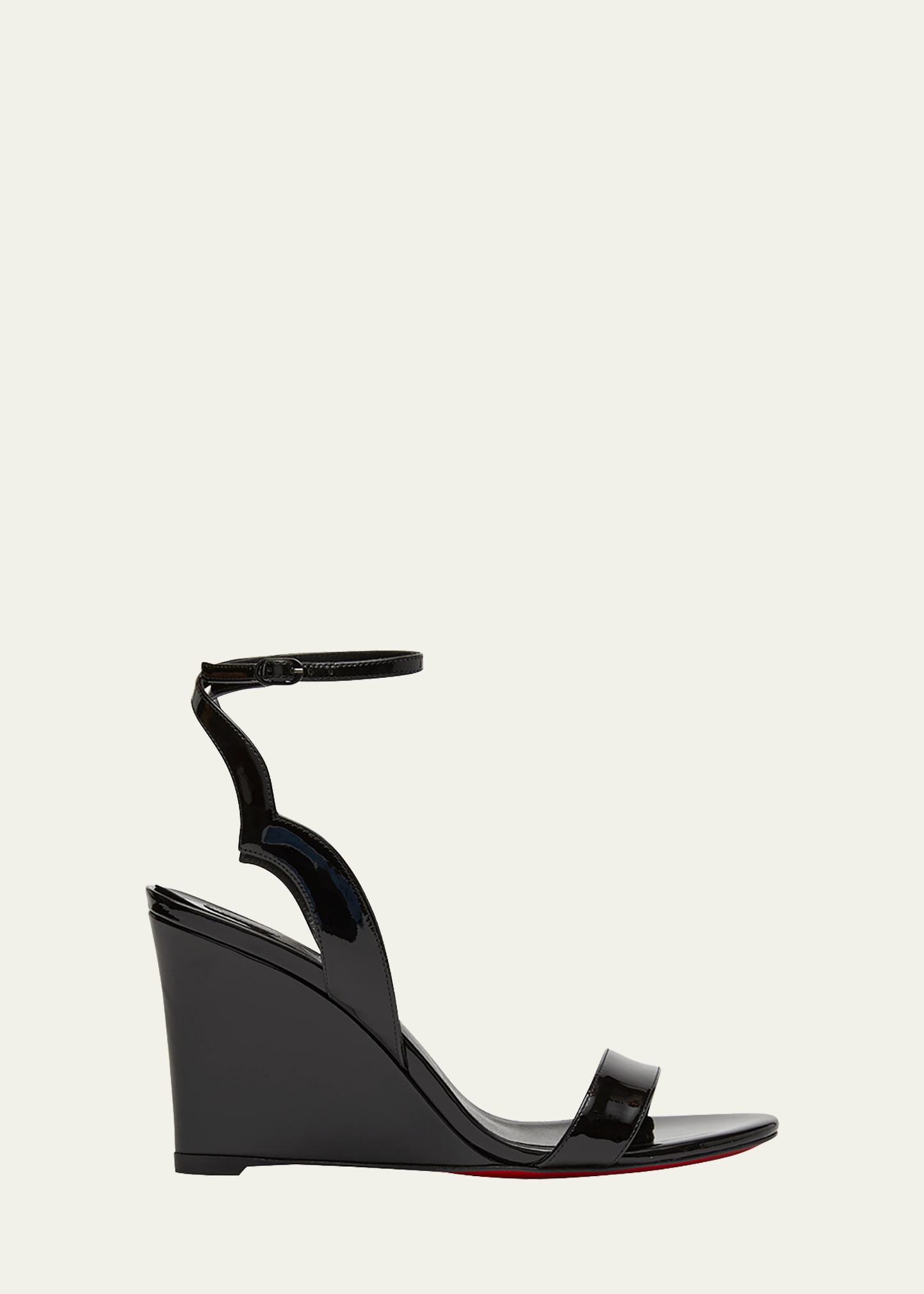 Christian Louboutin Zeppa Patent Ankle-strap Wedge Sandals In Blacklin Black