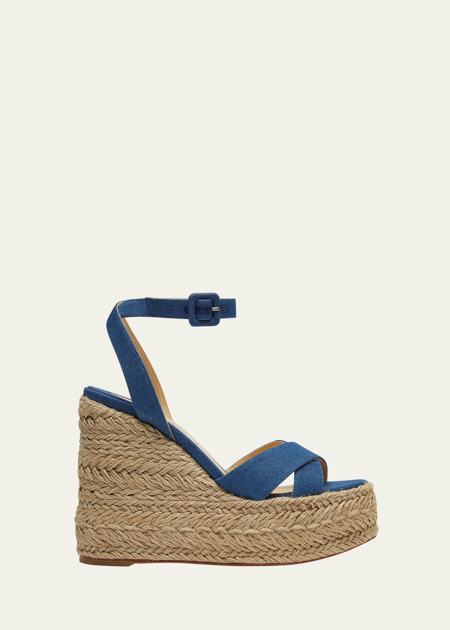 Christian Louboutin Mariza Denim Crisscross Espadrille Sandals In Blue/natural