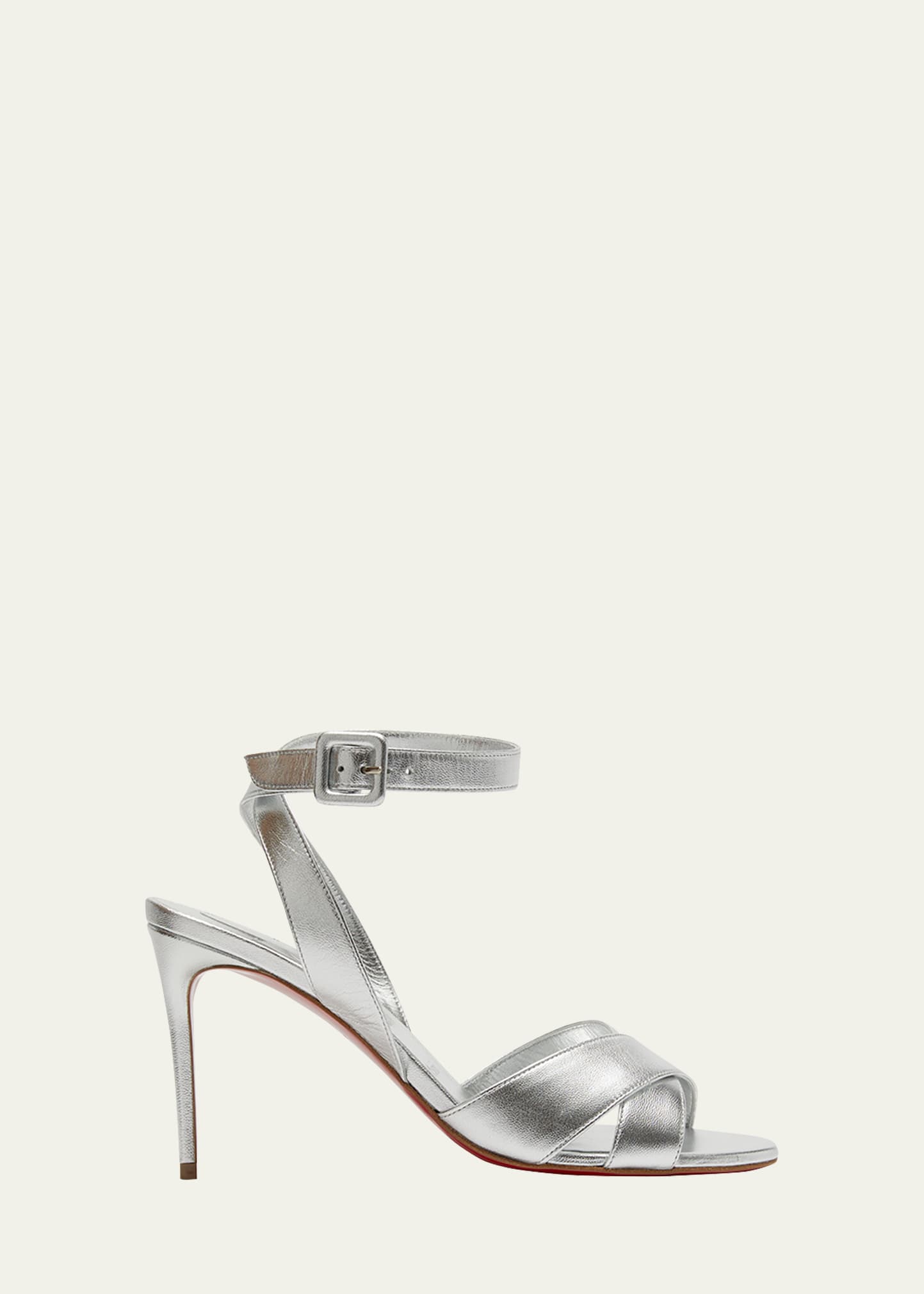 Christian Louboutin Mariza Metallic Crisscross Red Sole Sandals In Silverlin Silver