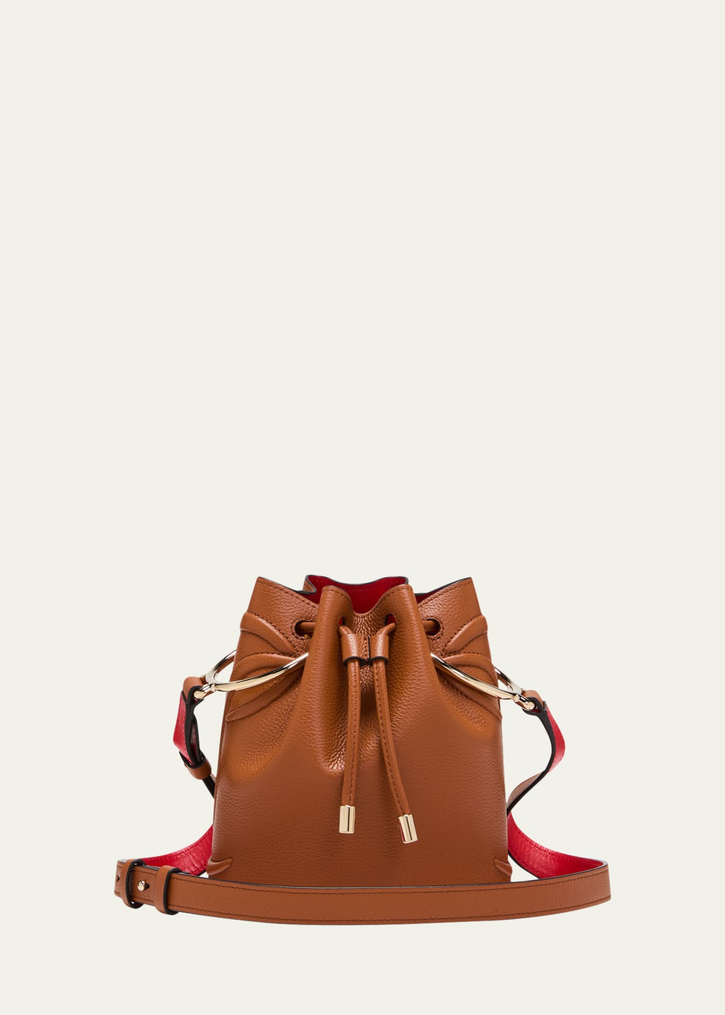 Shop Christian Louboutin By My Side Bucket Bag In Leather With Cl Logo In Brown