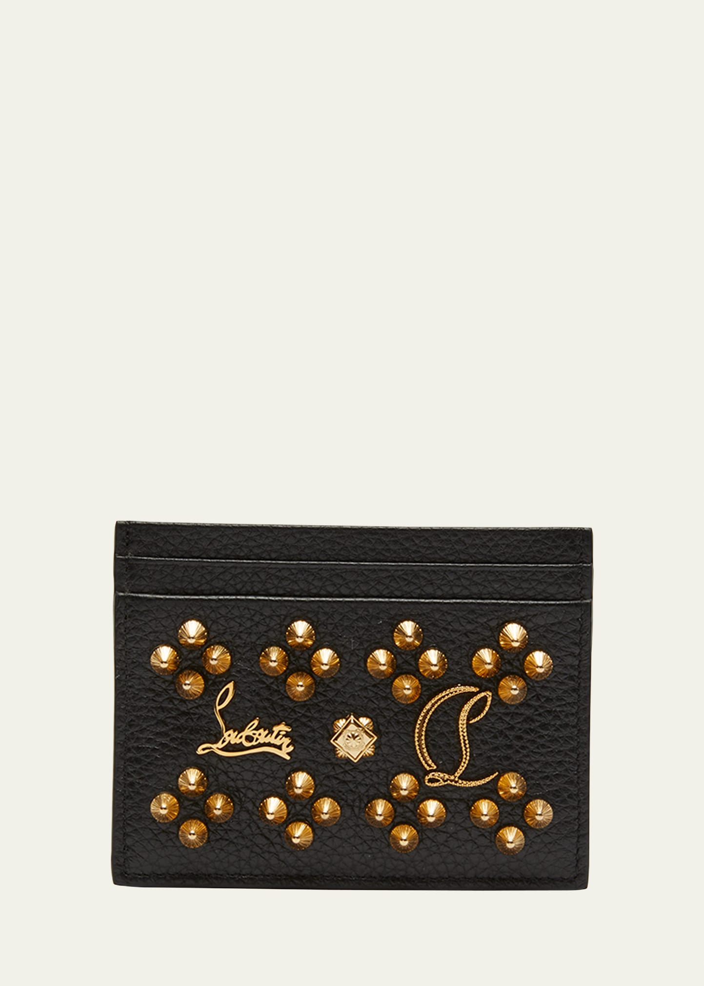 Shop Christian Louboutin Kios Card Case In Leather With Loubinthesky Seville Spikes In Black/gold