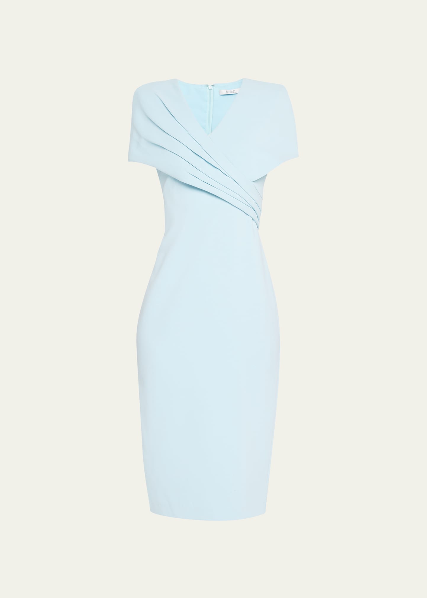 Badgley Mischka Collection Pleated Short-Sleeve Sheath Dress