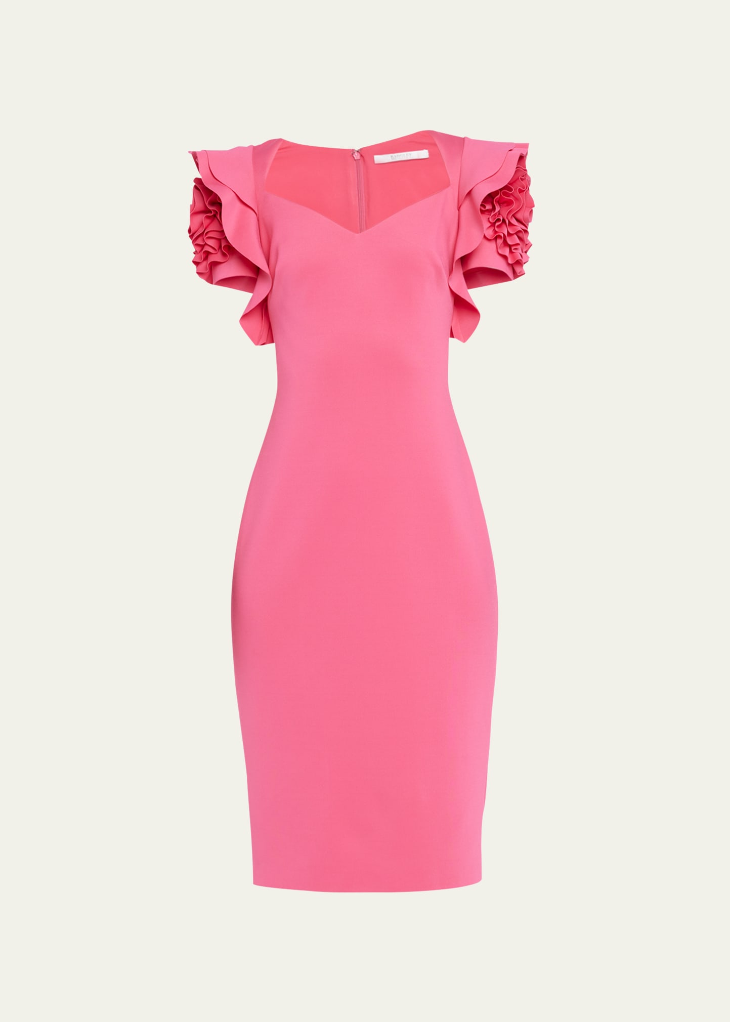 Badgley Mischka Collection Rosette-Sleeve Sweetheart Midi Dress