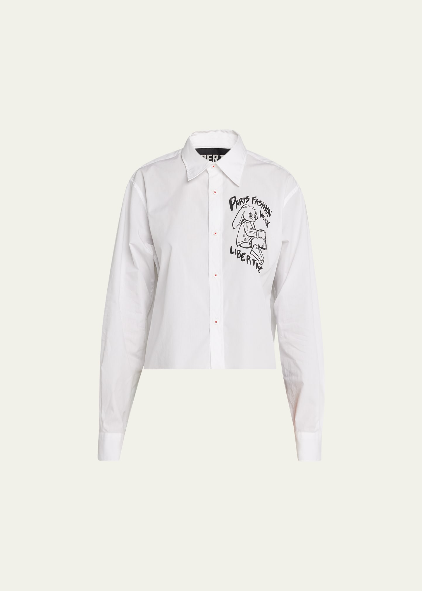 Libertine Paris Fashion Week Cropped Classic Button-front Shirt In Khaki