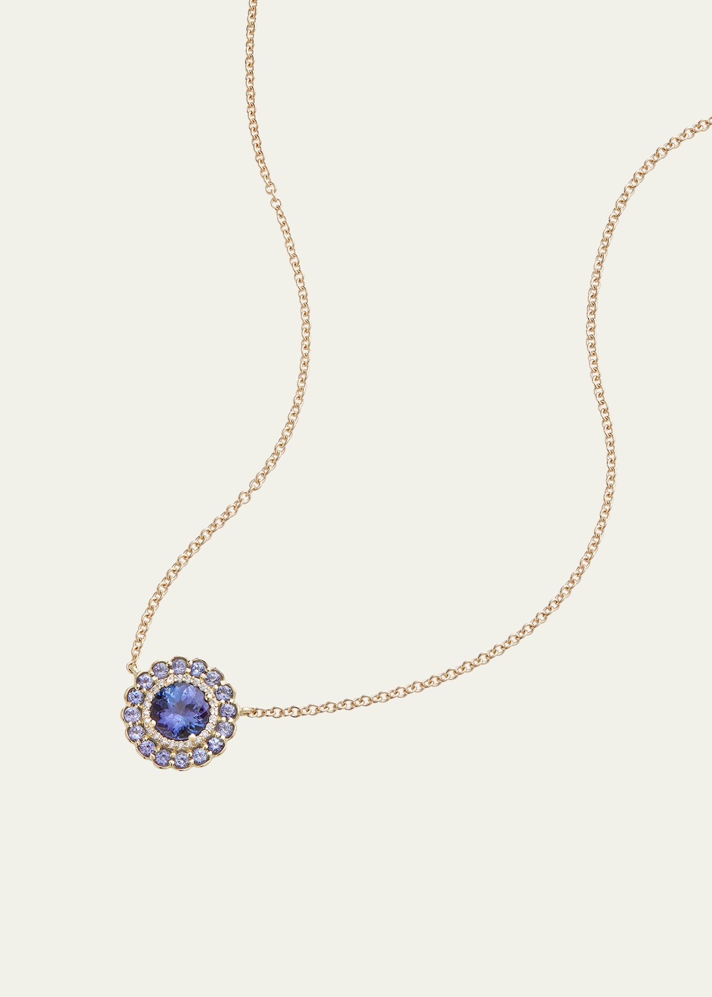 Jamie Wolf 18K Yellow Gold Tanzanite and Diamond Round Pendant Necklace
