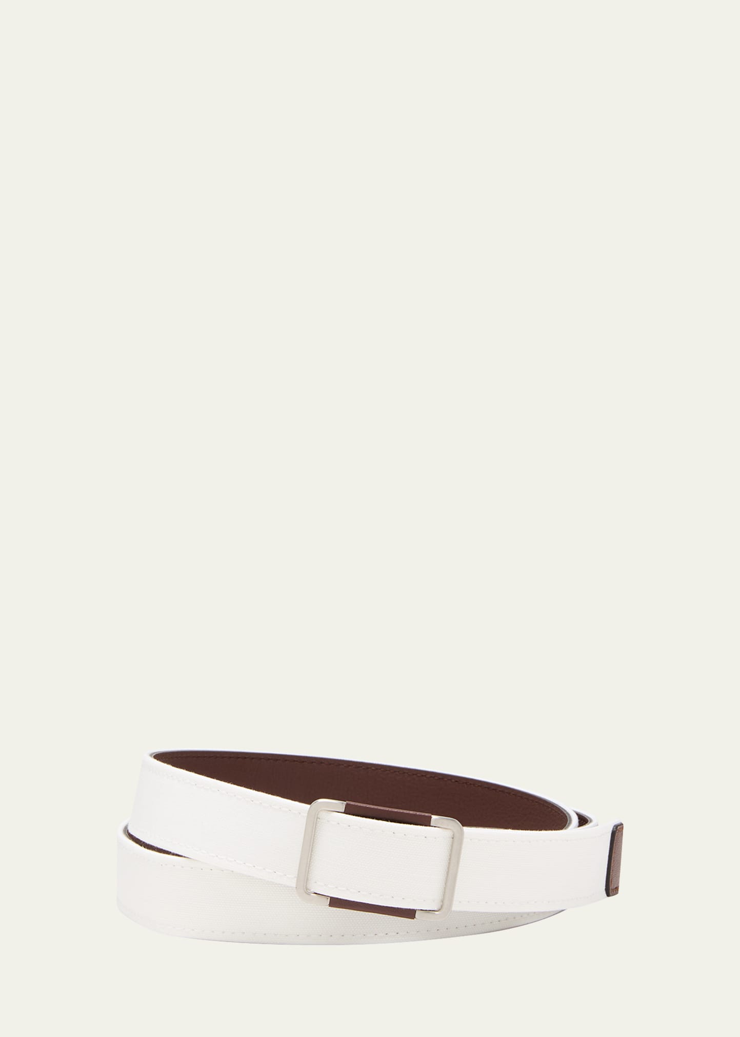 Loro Piana Men's Cotton-linen Saddle Belt In Optical White