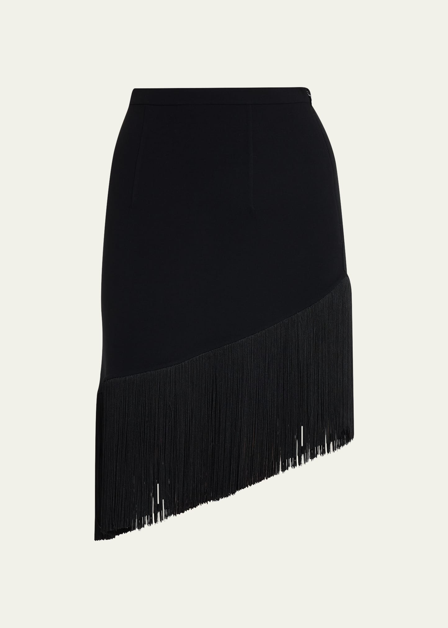 Michael Kors Asymmetric Pencil Skirt With Fringe Trim In Black