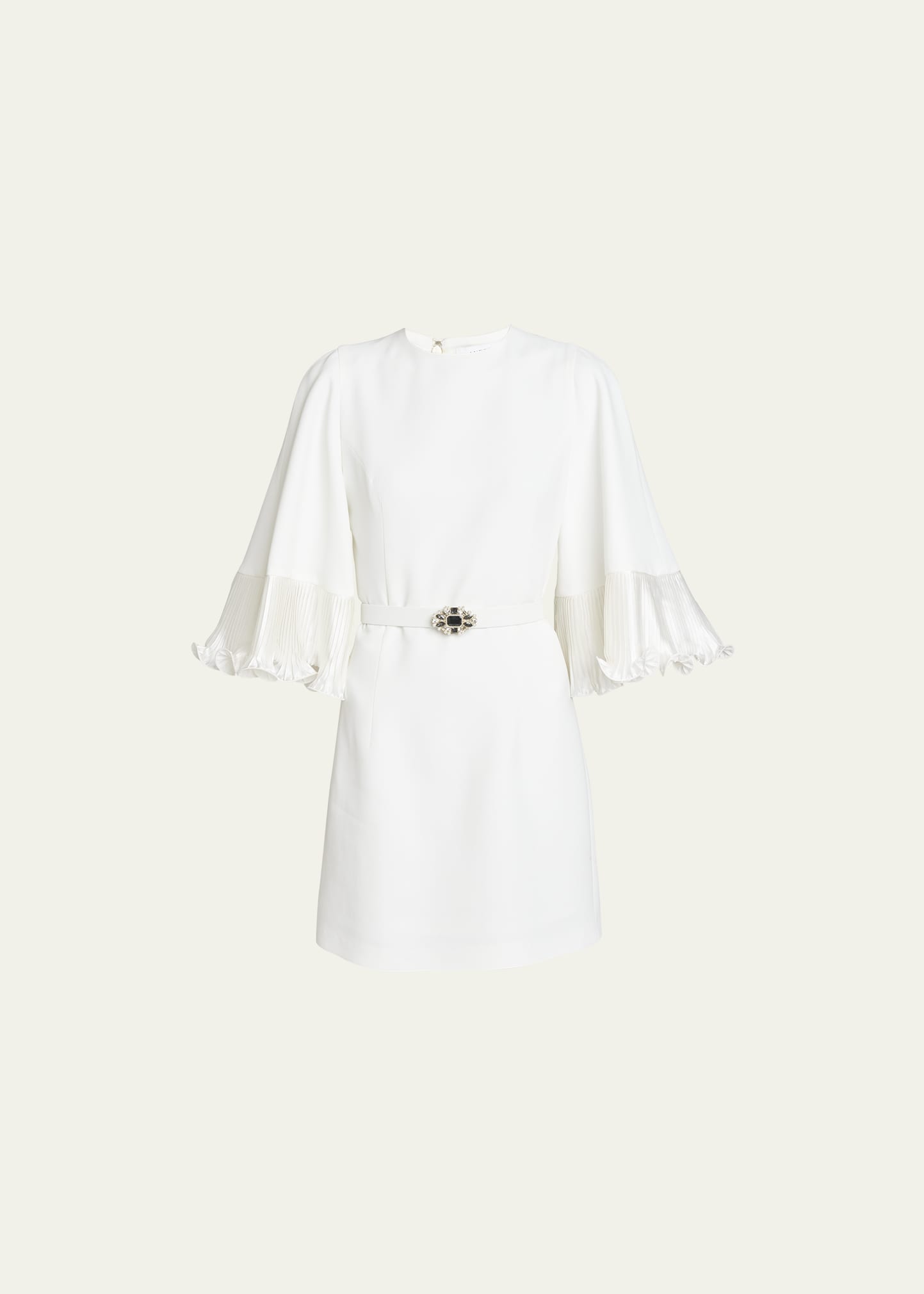 ANDREW GN PLISSE-CUFF BELTED MINI DRESS