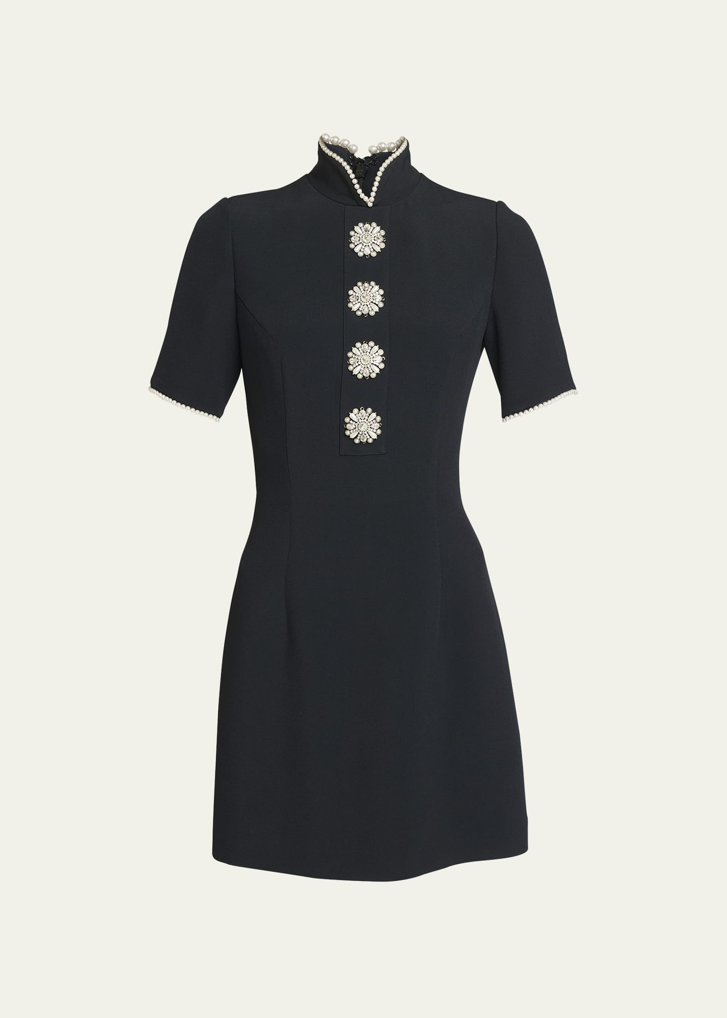 Andrew Gn Gemstone Button Mini Dress With Pearlescent Trim In Black