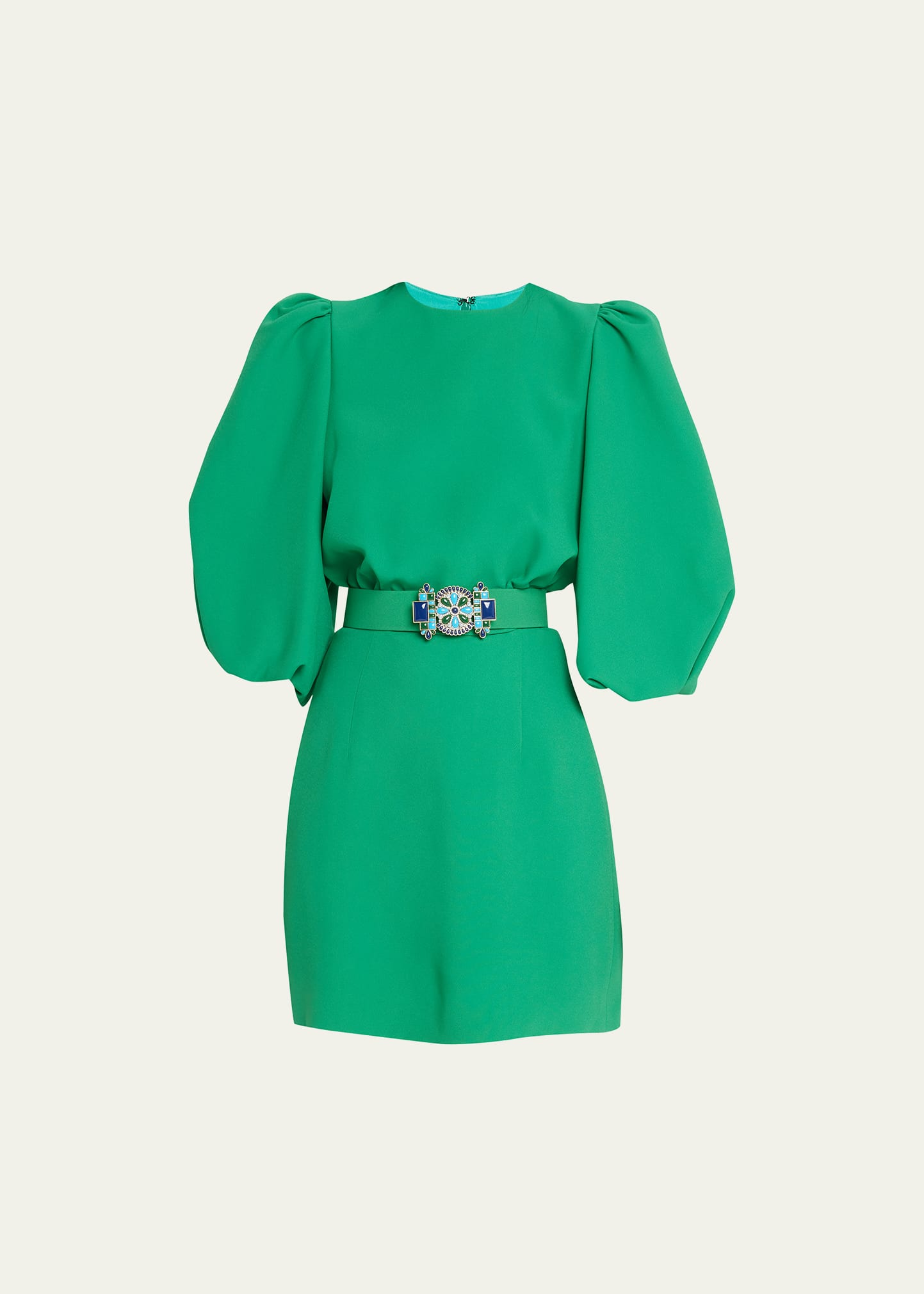 Andrew Gn Embellished Belted Crepe Mini Dress In Emerald Green