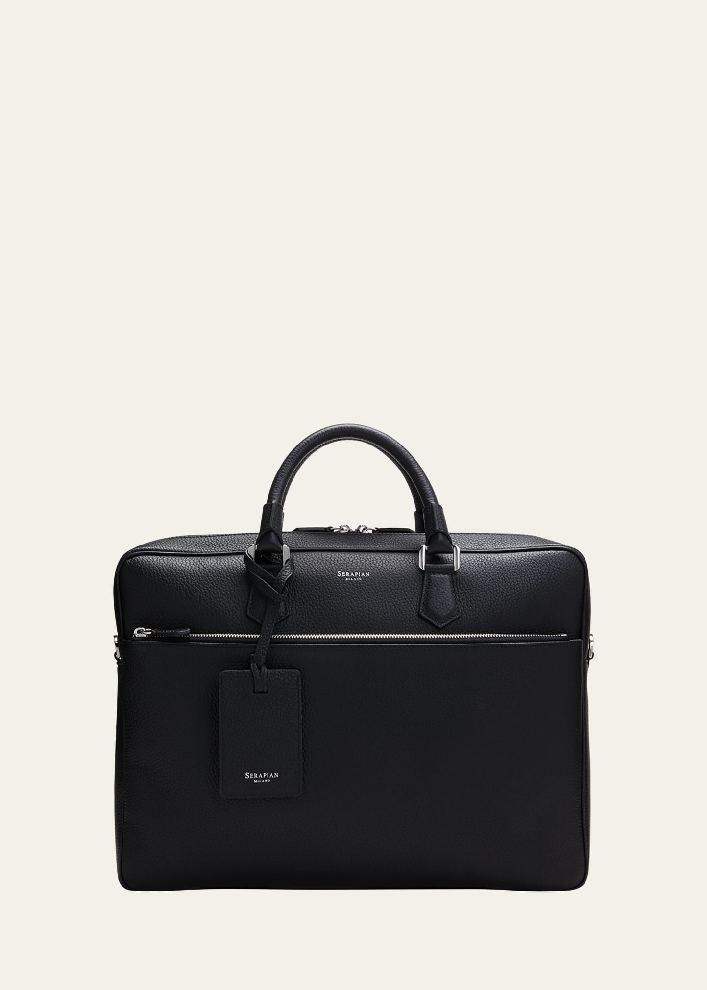 Serapian Men's Cachemire Leather Slim Briefcase In Black