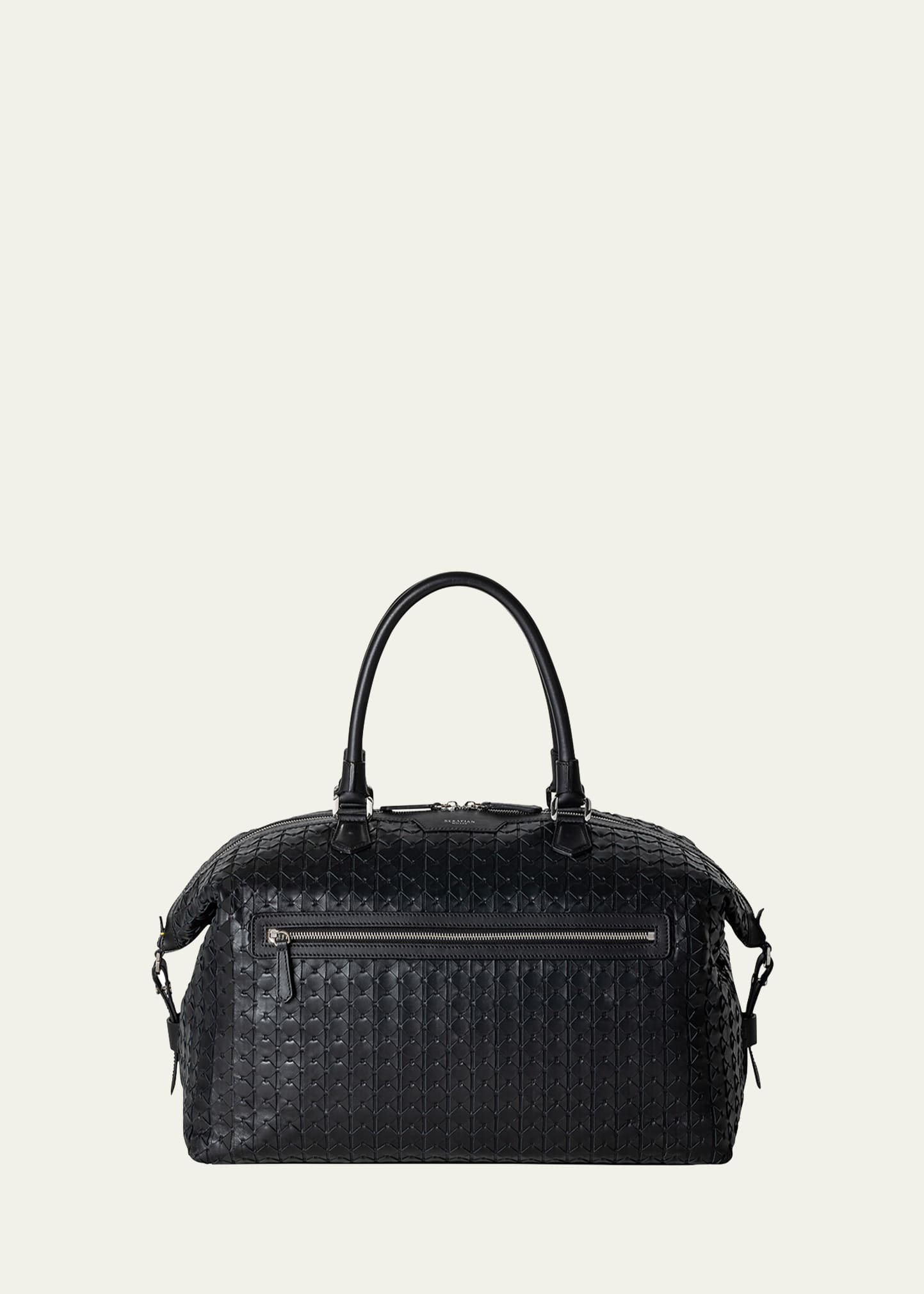 Serapian Men's Mosaico Leather Travel Duffel Bag In Black