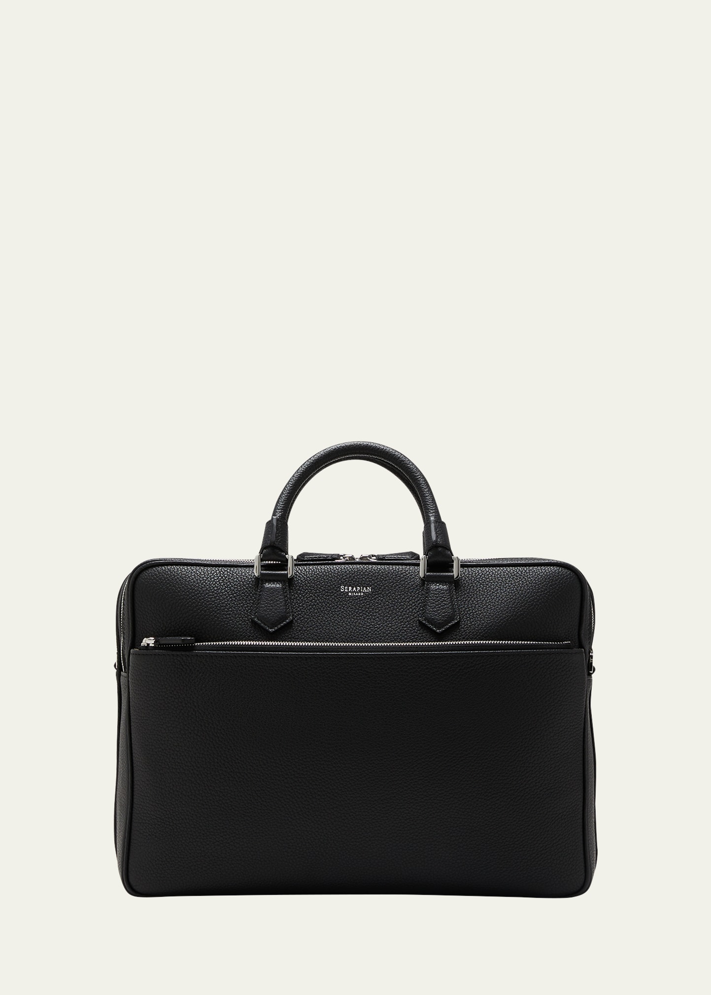 Shop Serapian Men's Leather Double Briefcase In Black
