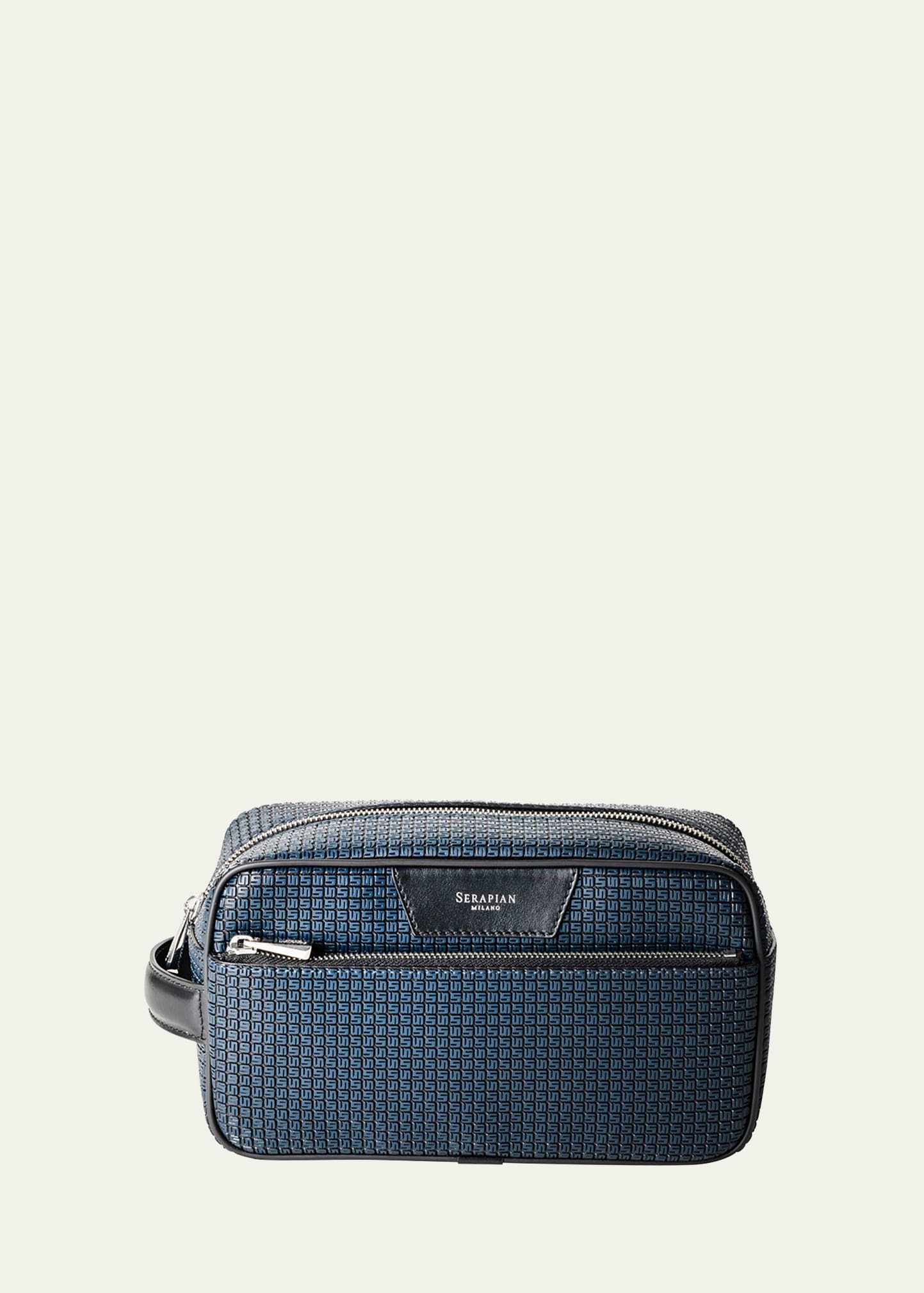 Serapian Coated Canvas-leather Wash Bag In Ocean Blue Black