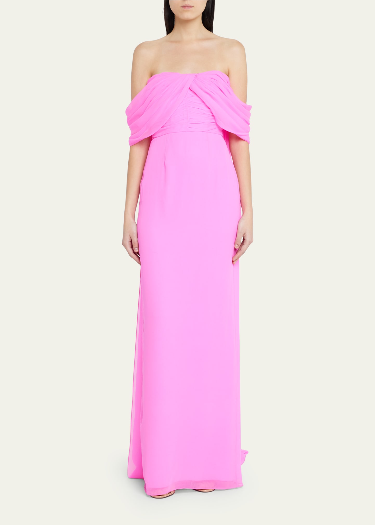 Markarian Anthea Draped Silk Chiffon Off-the-shoulder Gown In Pink ...