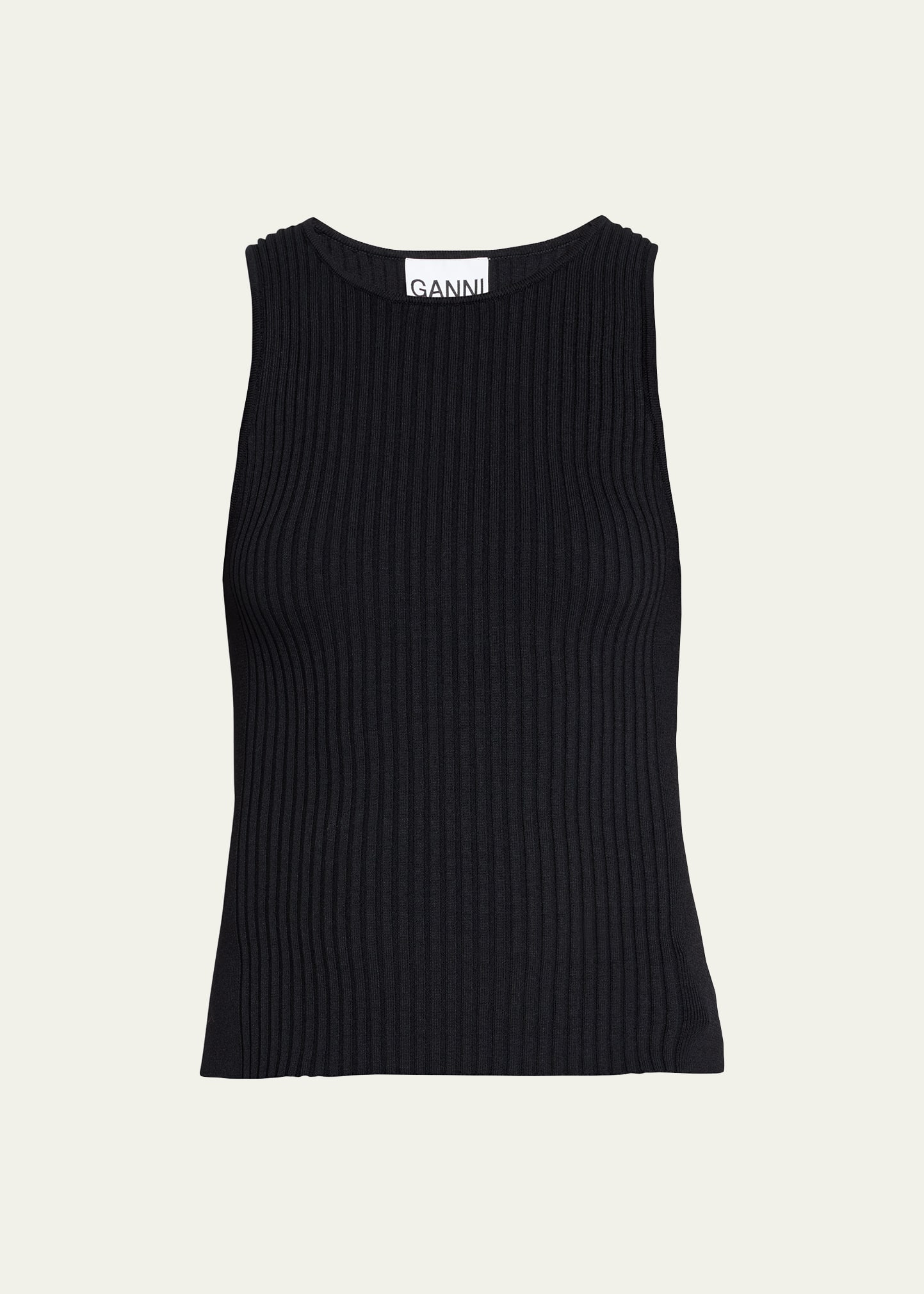 Ganni Ribbed Sleeveless Top In Black