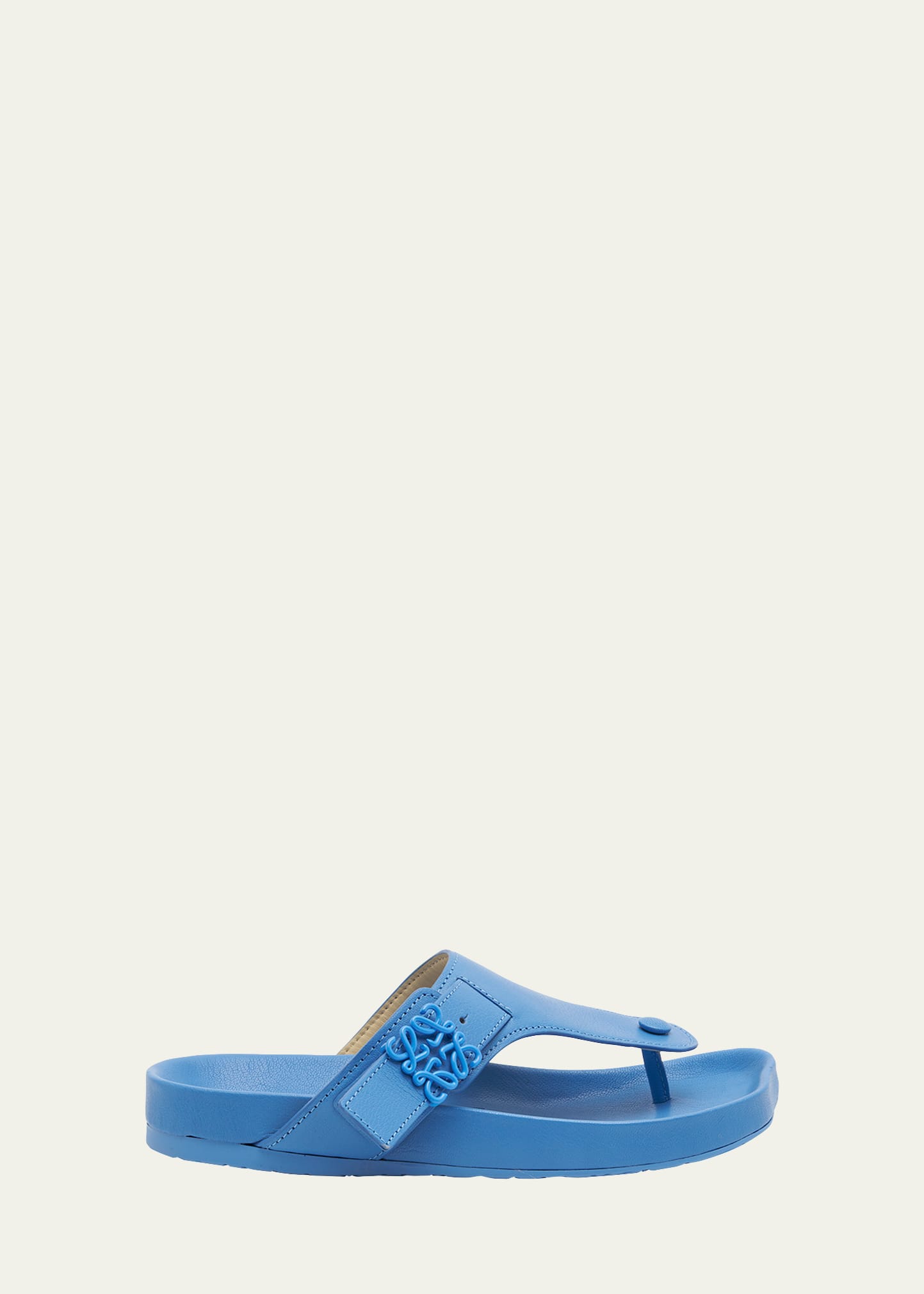 Loewe Leather Medallion Comfort Thong Sandals In Light Denim