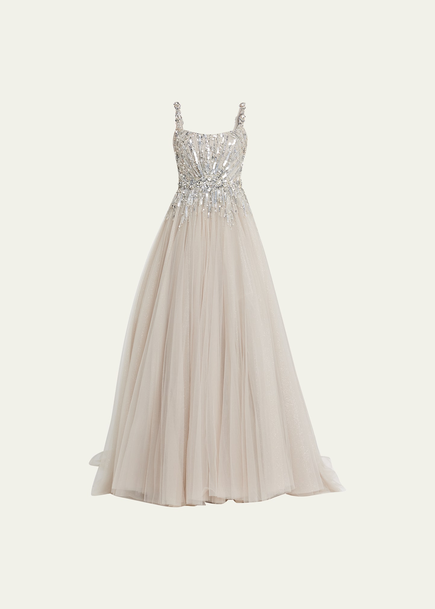 Jenny Packham Wild Jasmin Bead-embellished Tulle Gown In Platinum