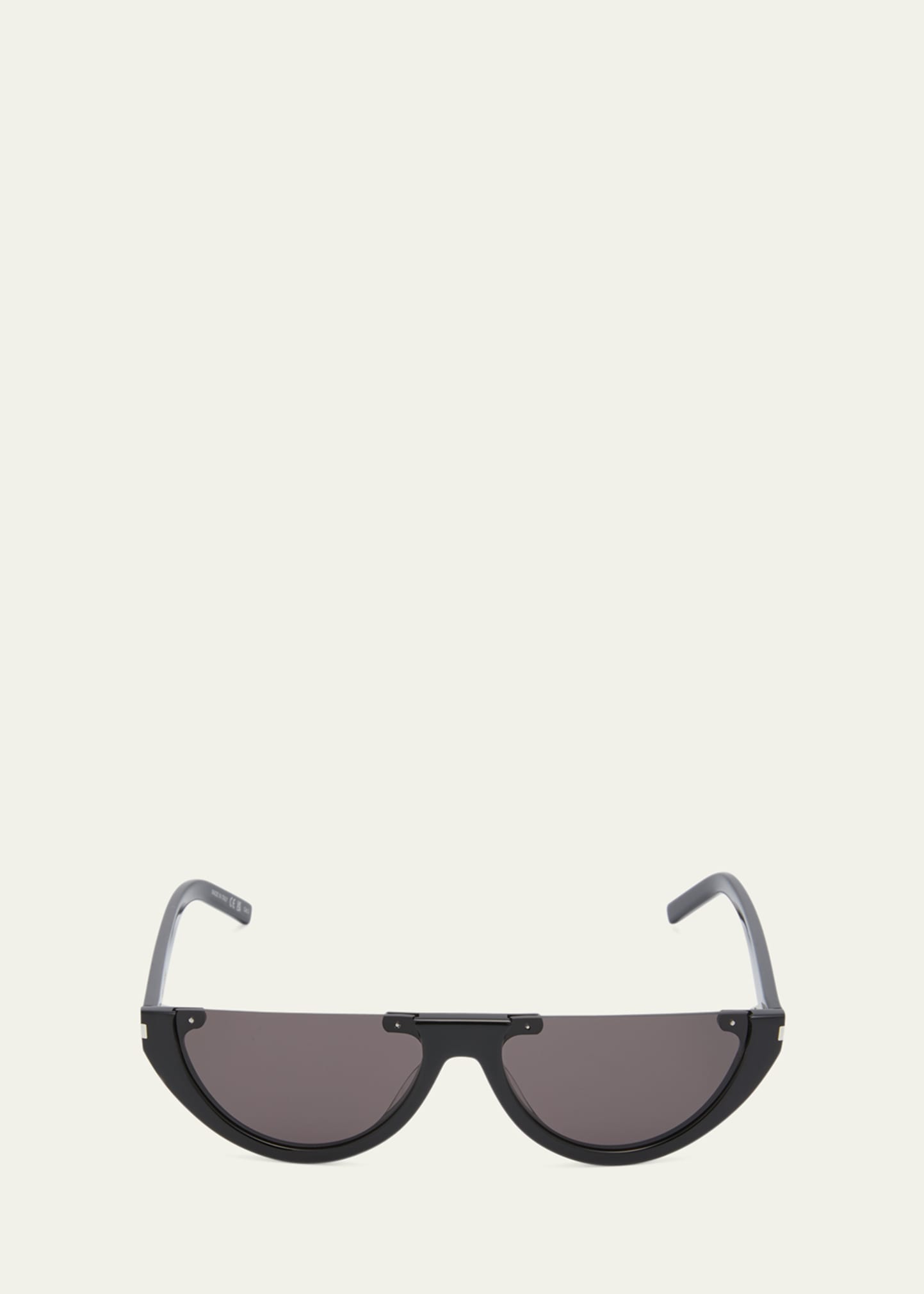 Shop Saint Laurent Logo Round Half-moon Acetate Sunglasses In 001 Black