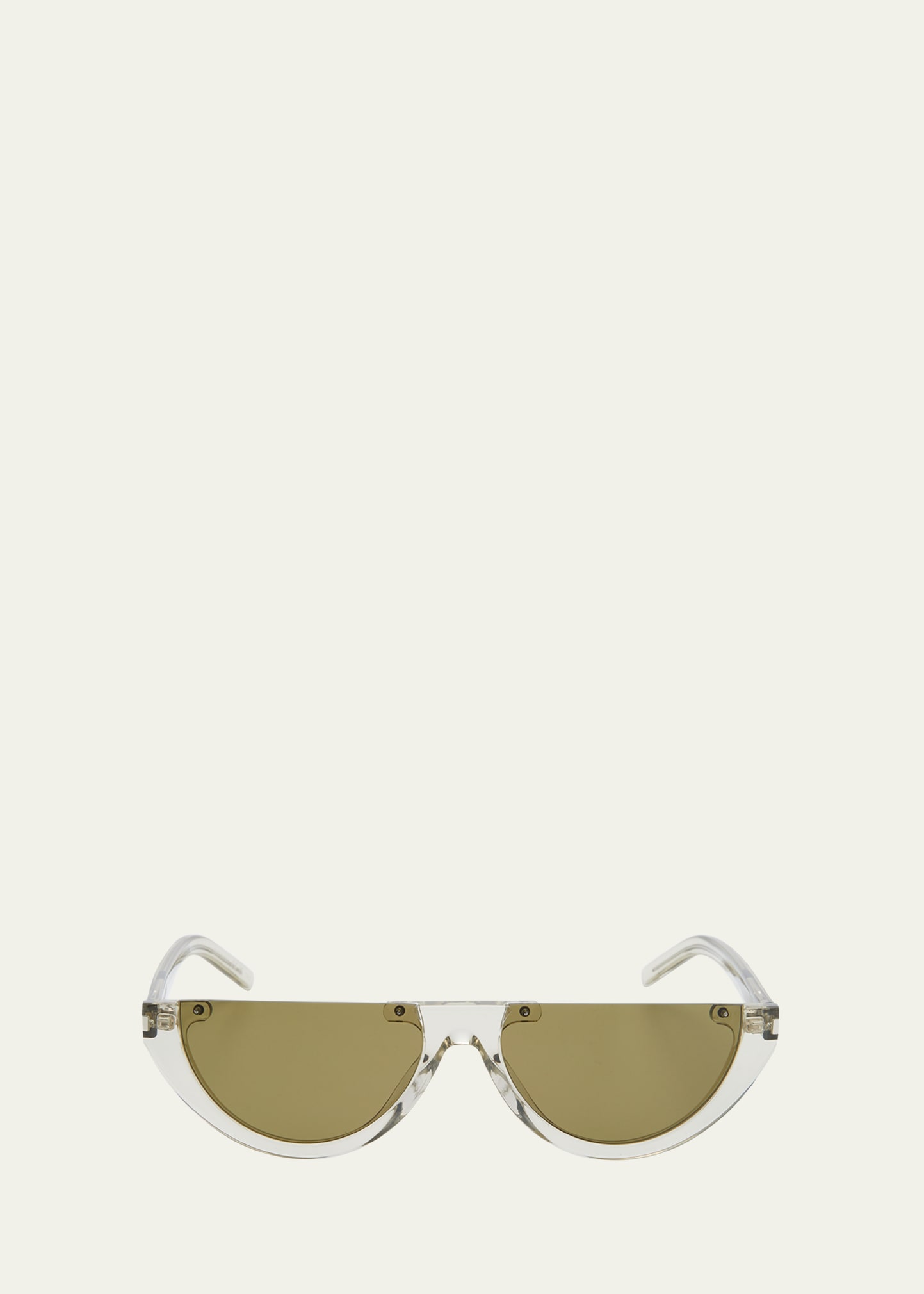 Shop Saint Laurent Logo Round Half-moon Acetate Sunglasses In 003 Green