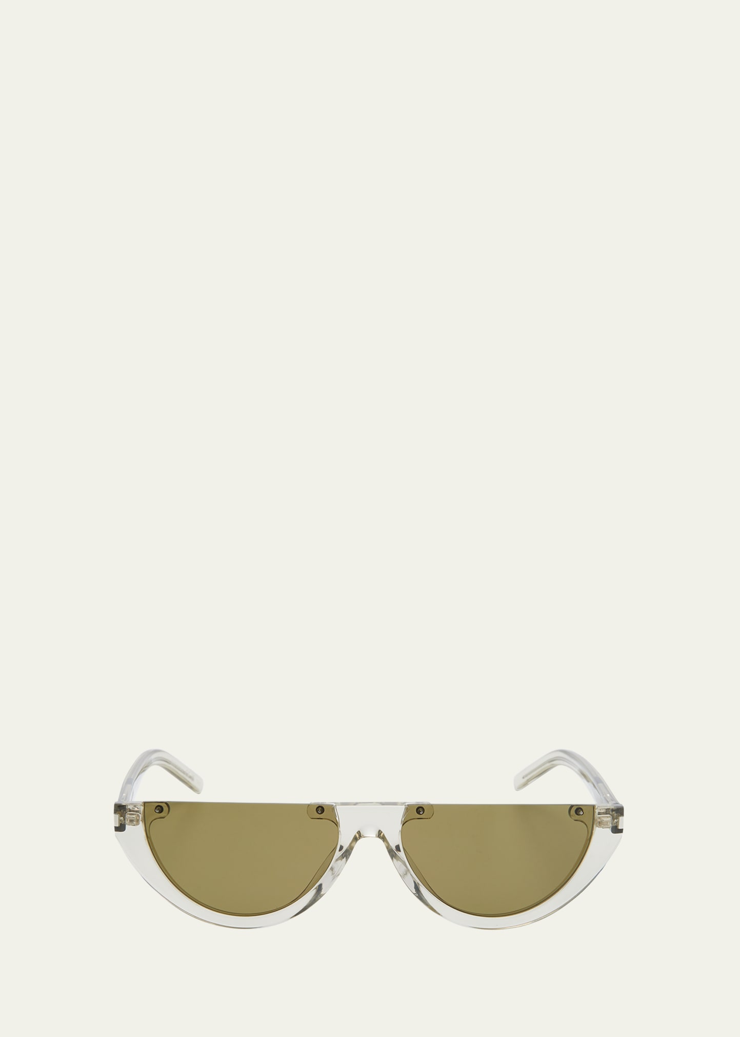 Saint Laurent Logo Round Half-moon Acetate Sunglasses In 003 Green