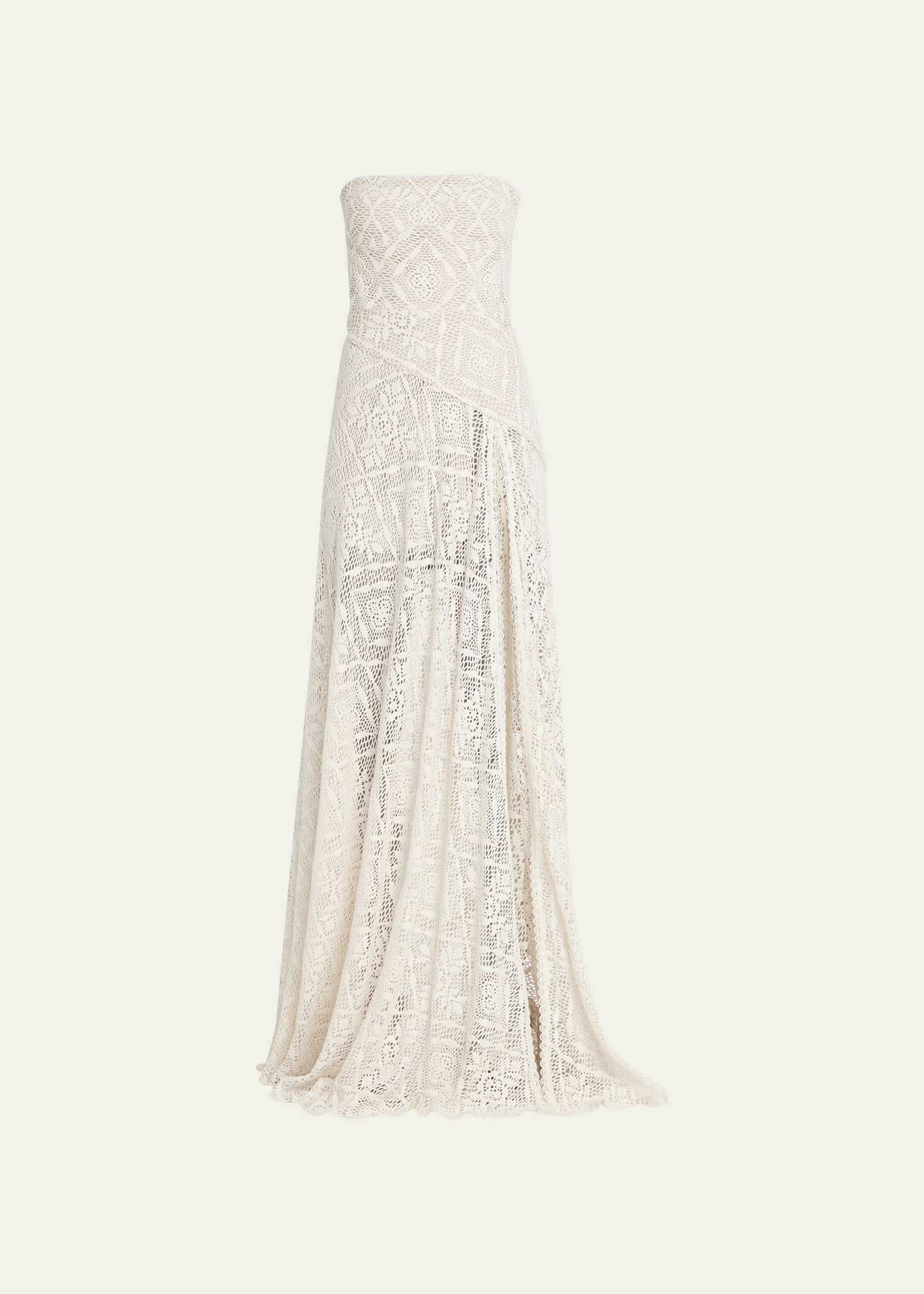 Bronx And Banco Elena Strapless A-line Crochet Gown In Cream